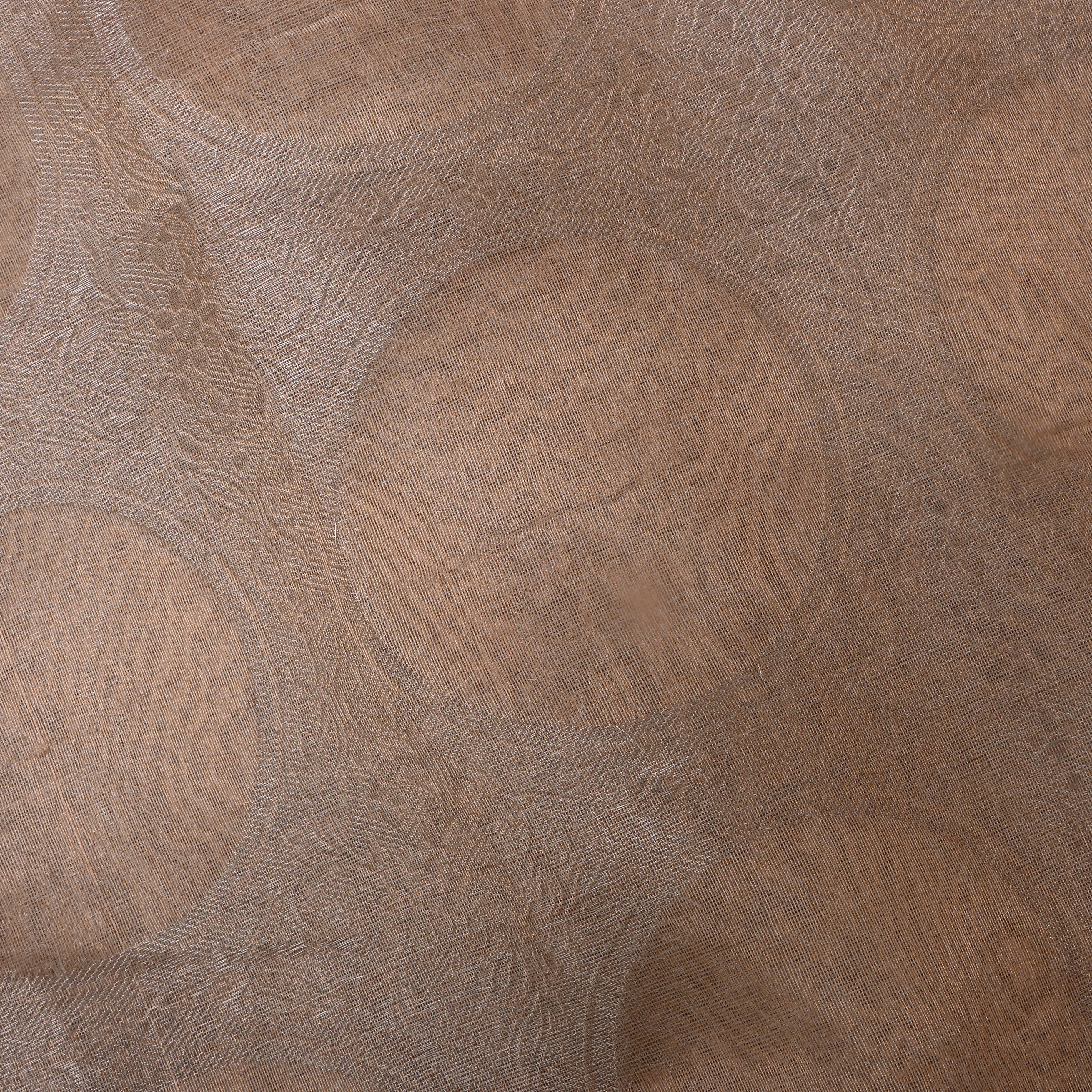 Silver Zari Woven Silk Fabric With Big Gold Buttis