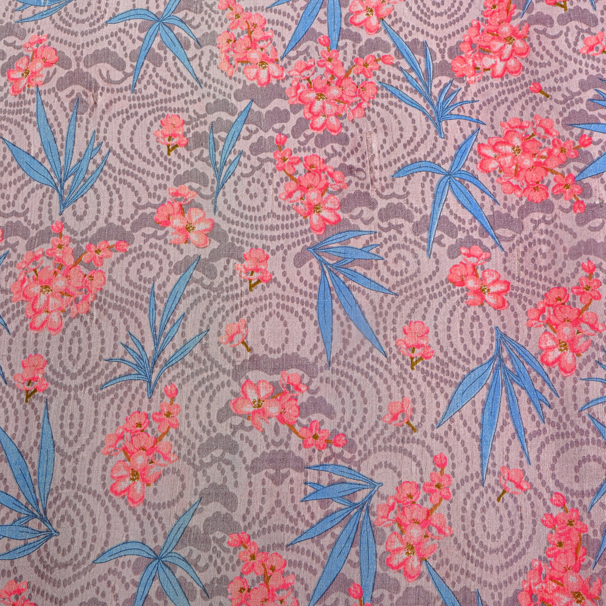 Dove Gray Floral Print Linen Fabric