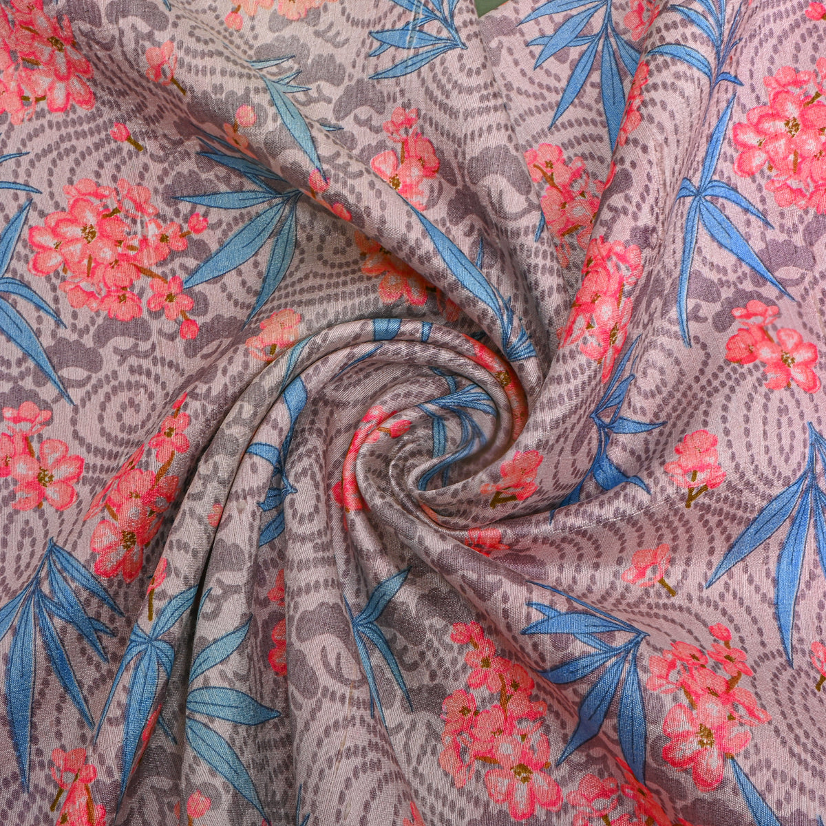 Dove Gray Floral Print Linen Fabric