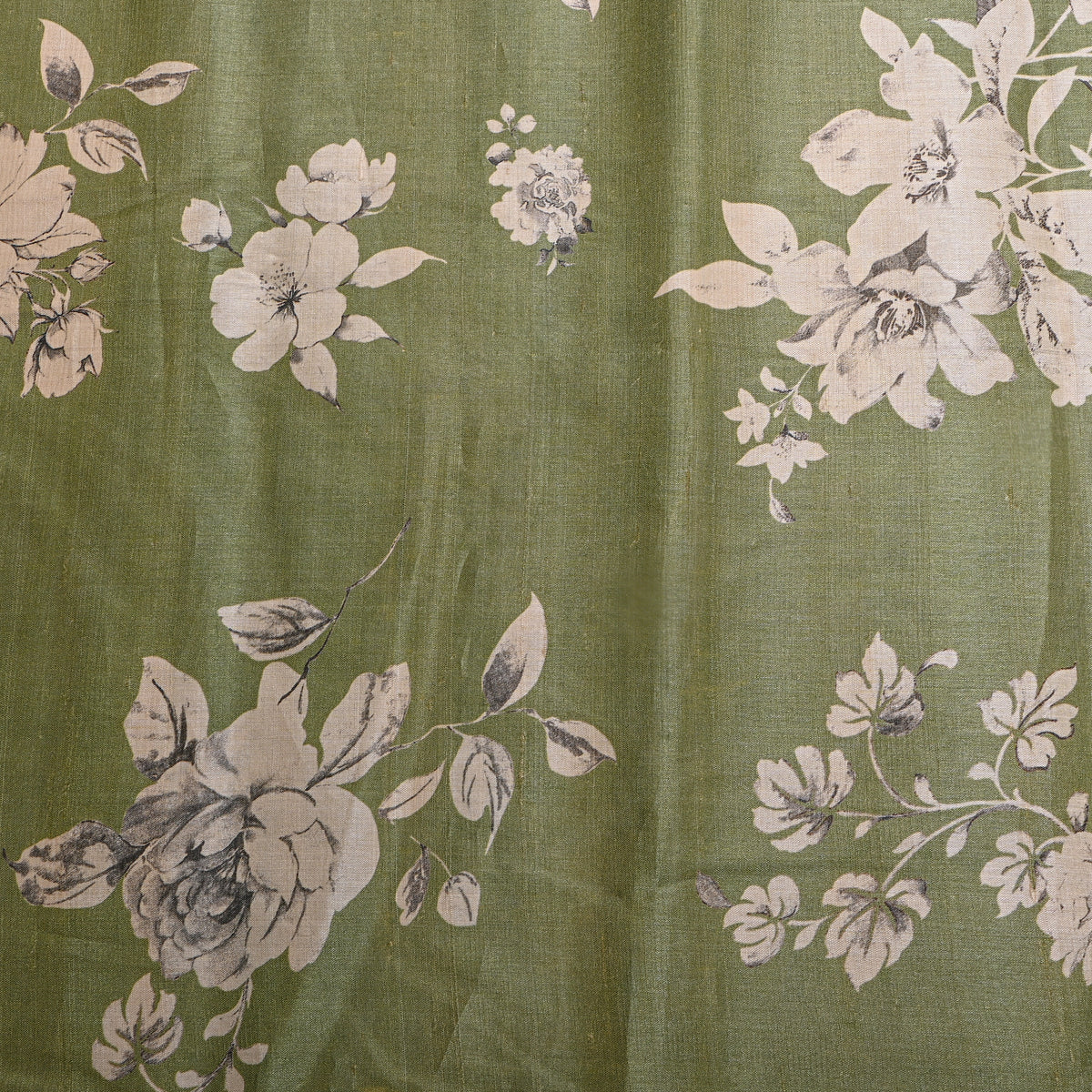 Fern Cream Floral Digital Print Tussar Fabric