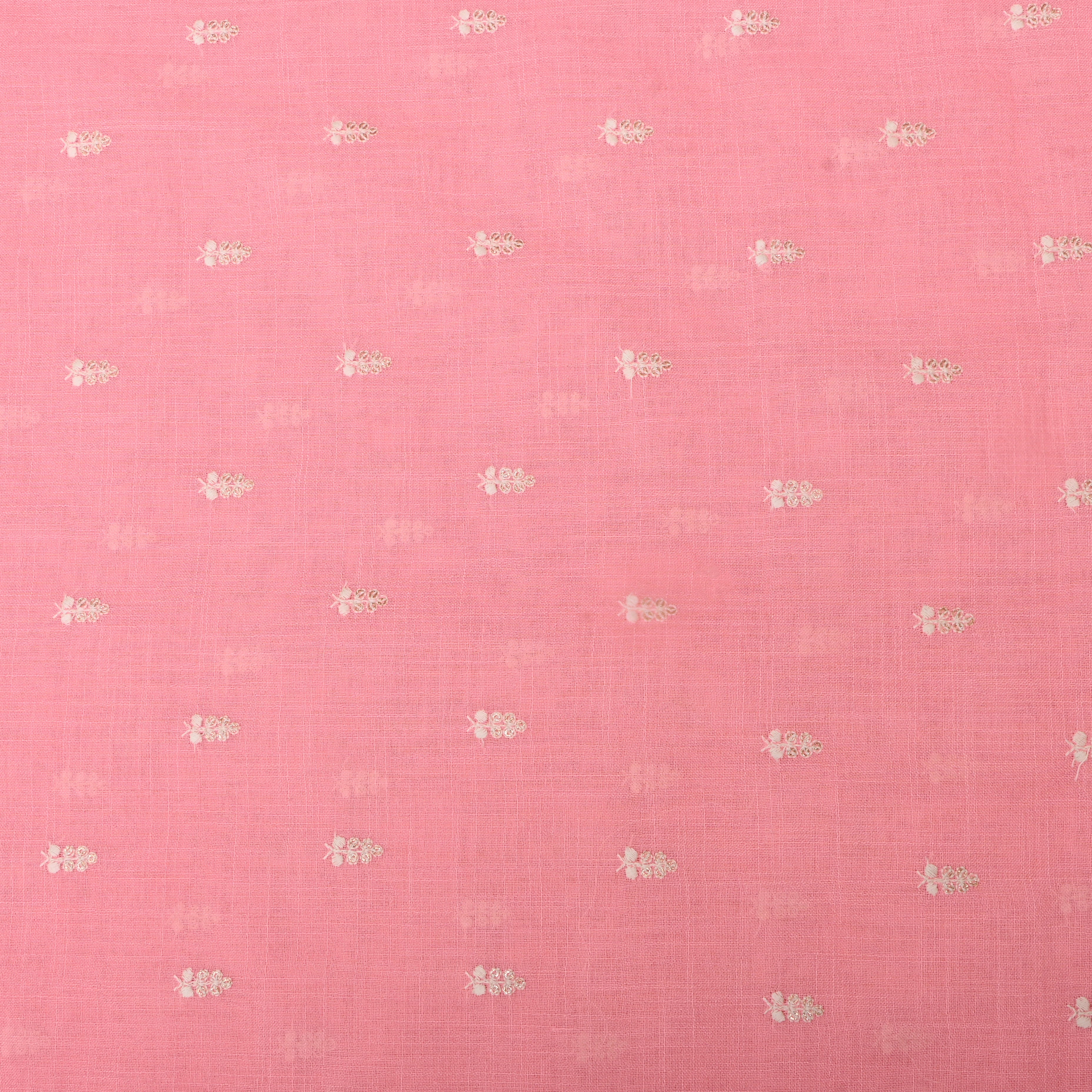 Soft Pink Floral Embroidered Linen Fabric