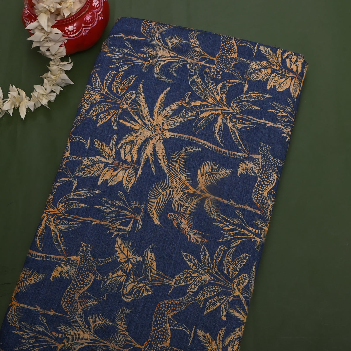 Ink Navy Cheetah Jungle Print Silk Fabric
