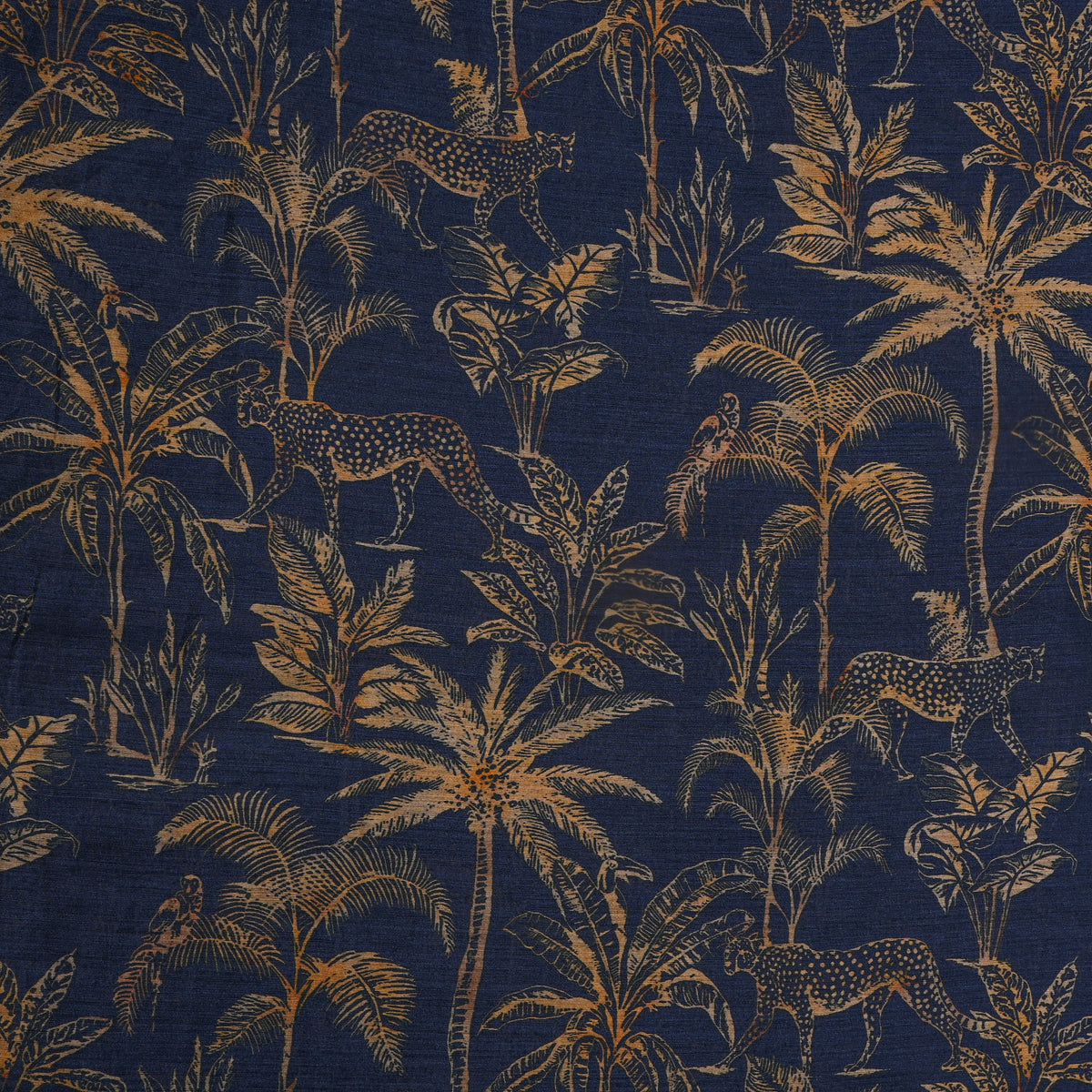 Ink Navy Cheetah Jungle Print Silk Fabric