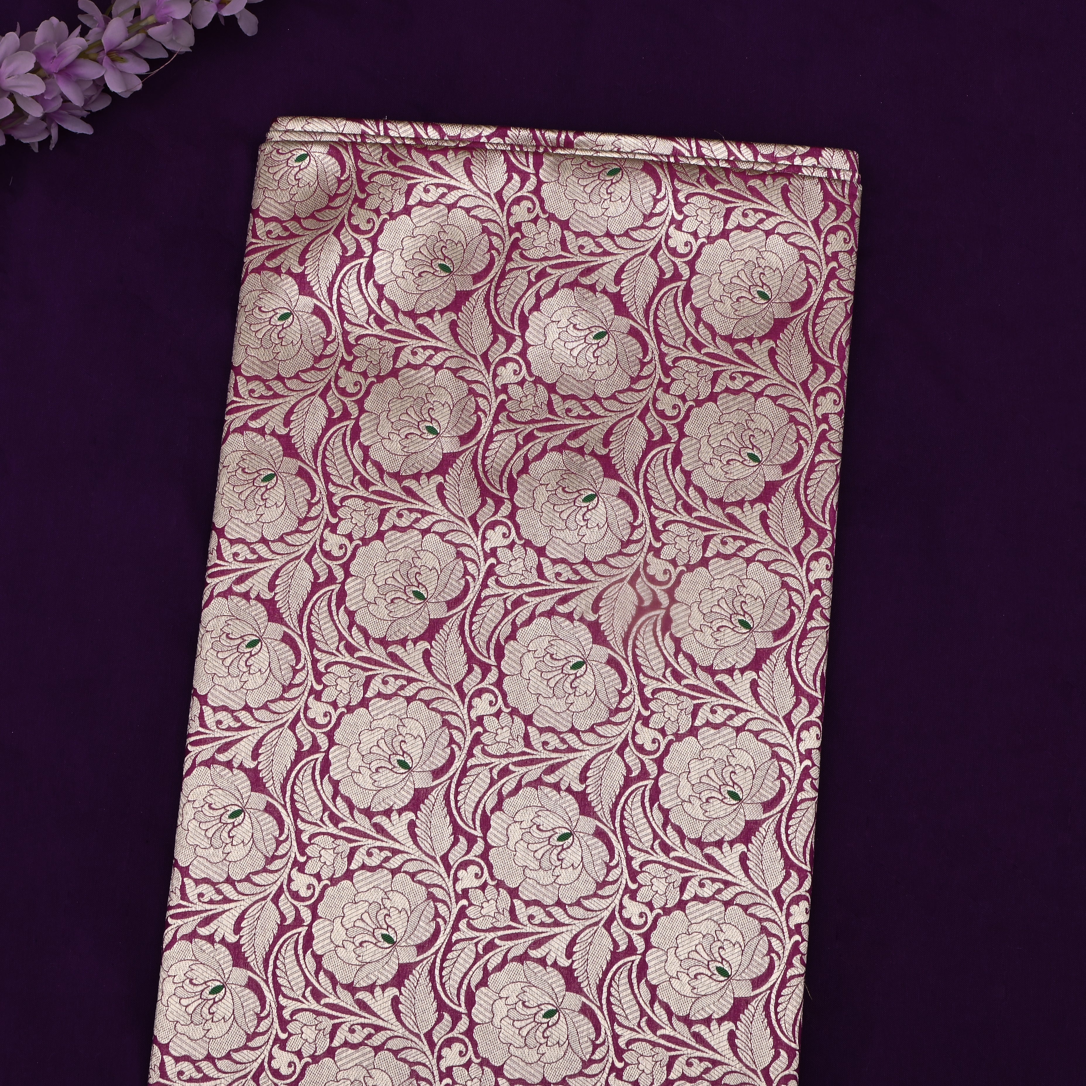 Mulberry Pink Banaras Fabric With Floral Jaal