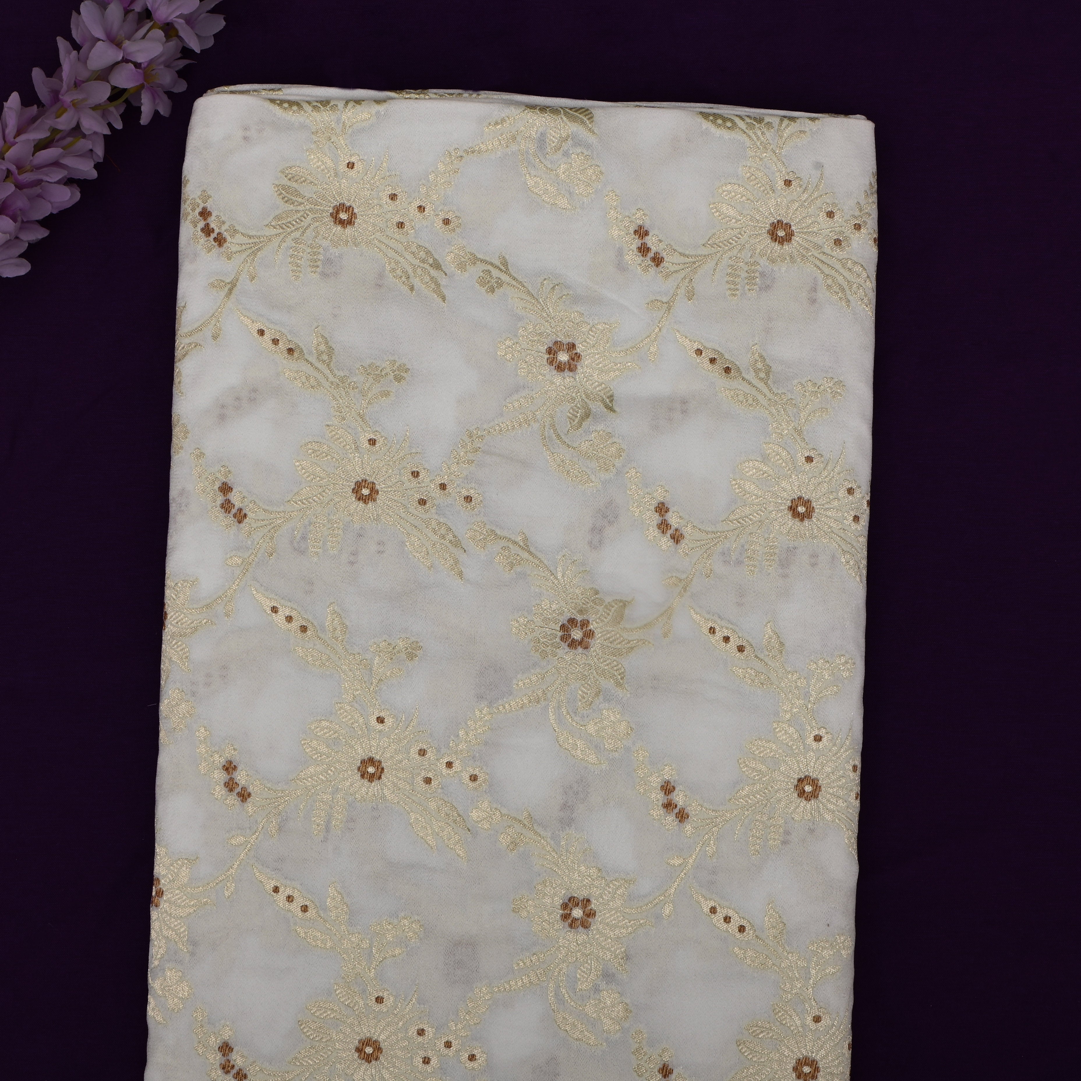Bisque Cream Banarasi Fabric With Floral Jaal