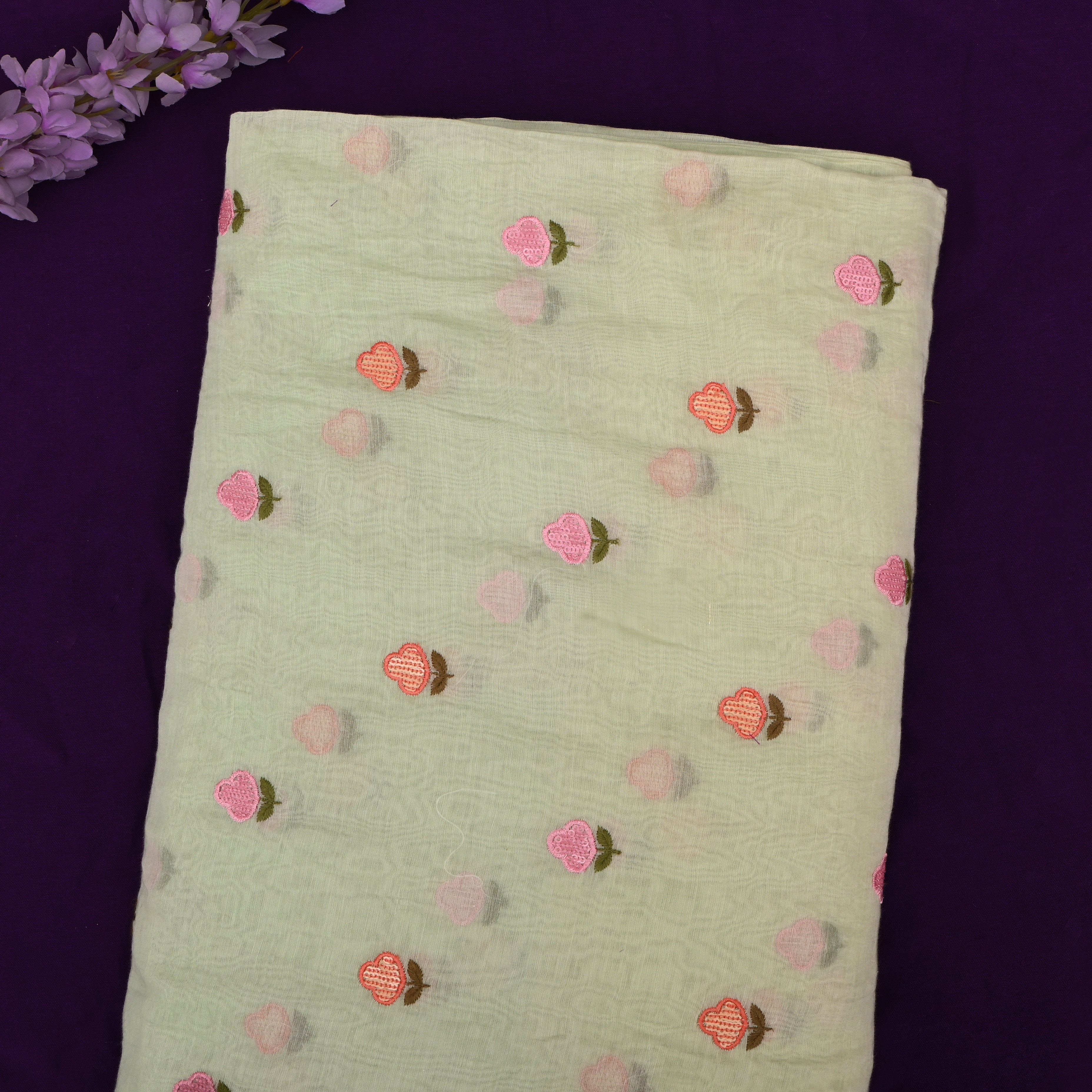Soft Pale Green Chanderi Fabric With Embroidery