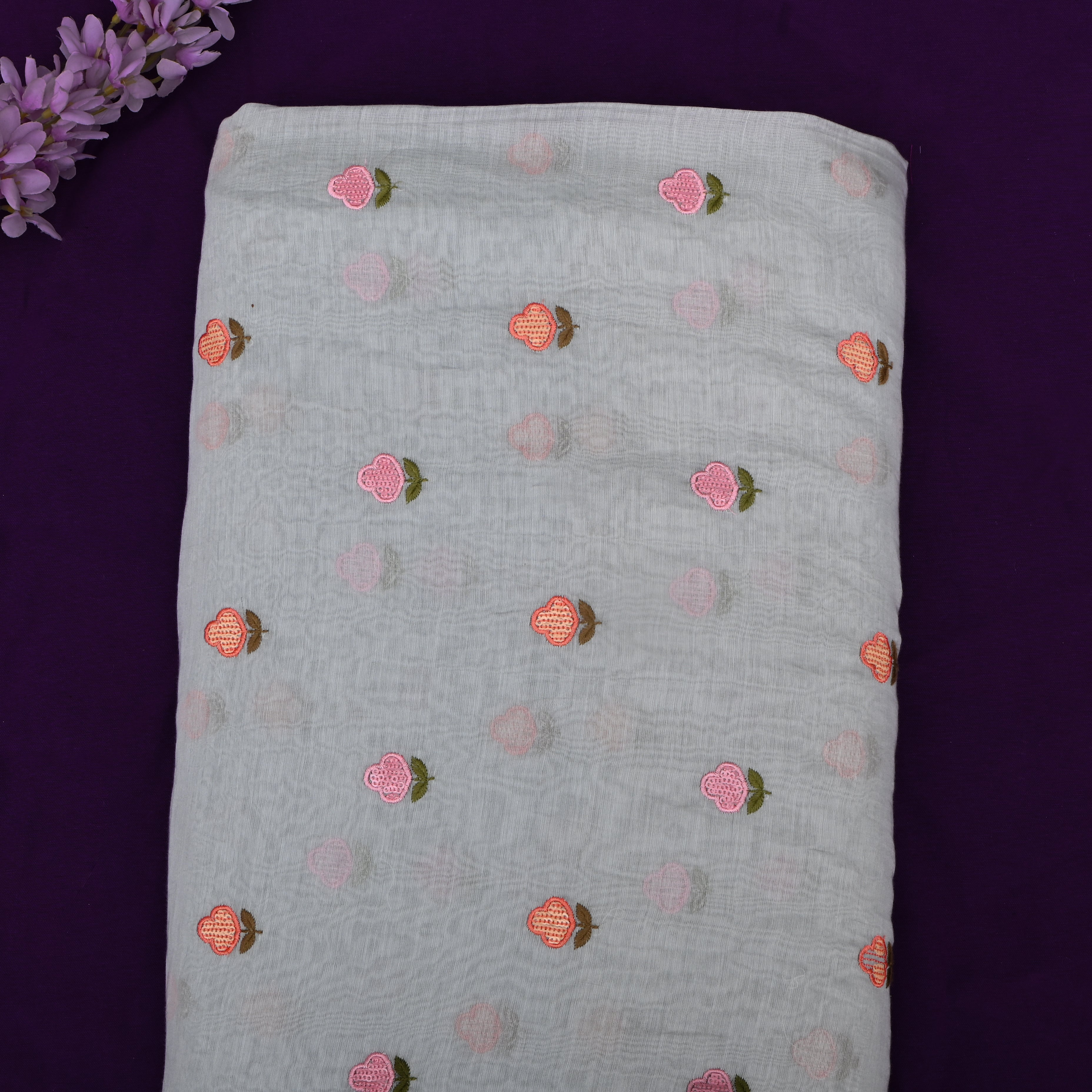 Grey Chanderi Fabric With Embroidery