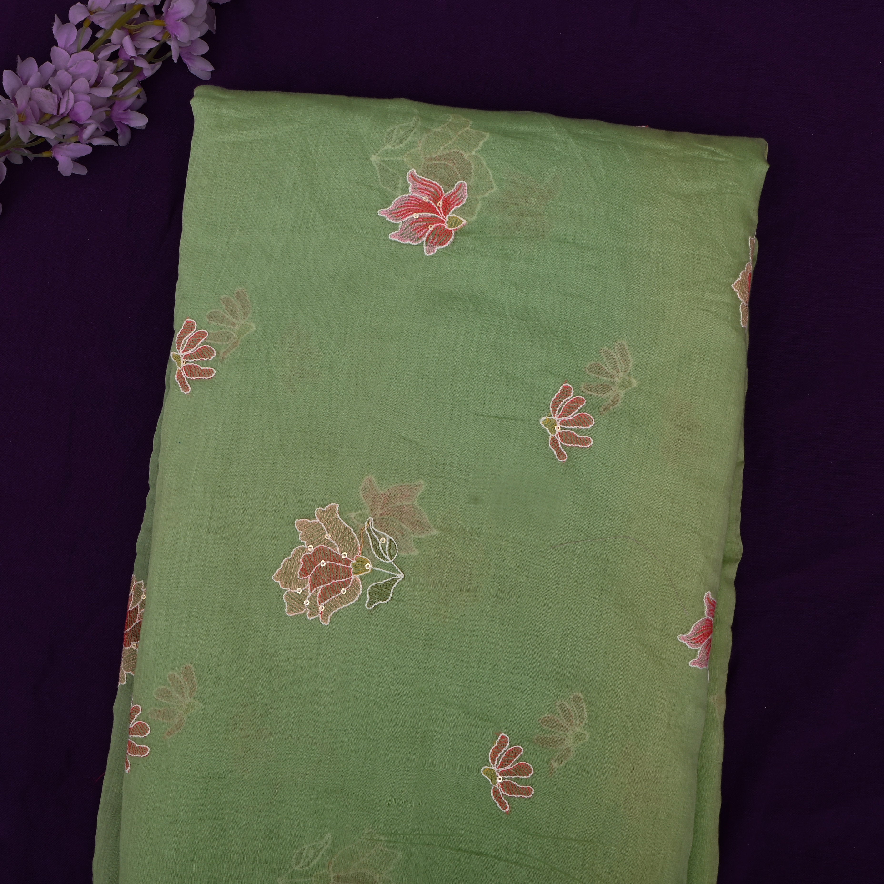 Pista Green Mulchandani Fabric Thread Embroidery