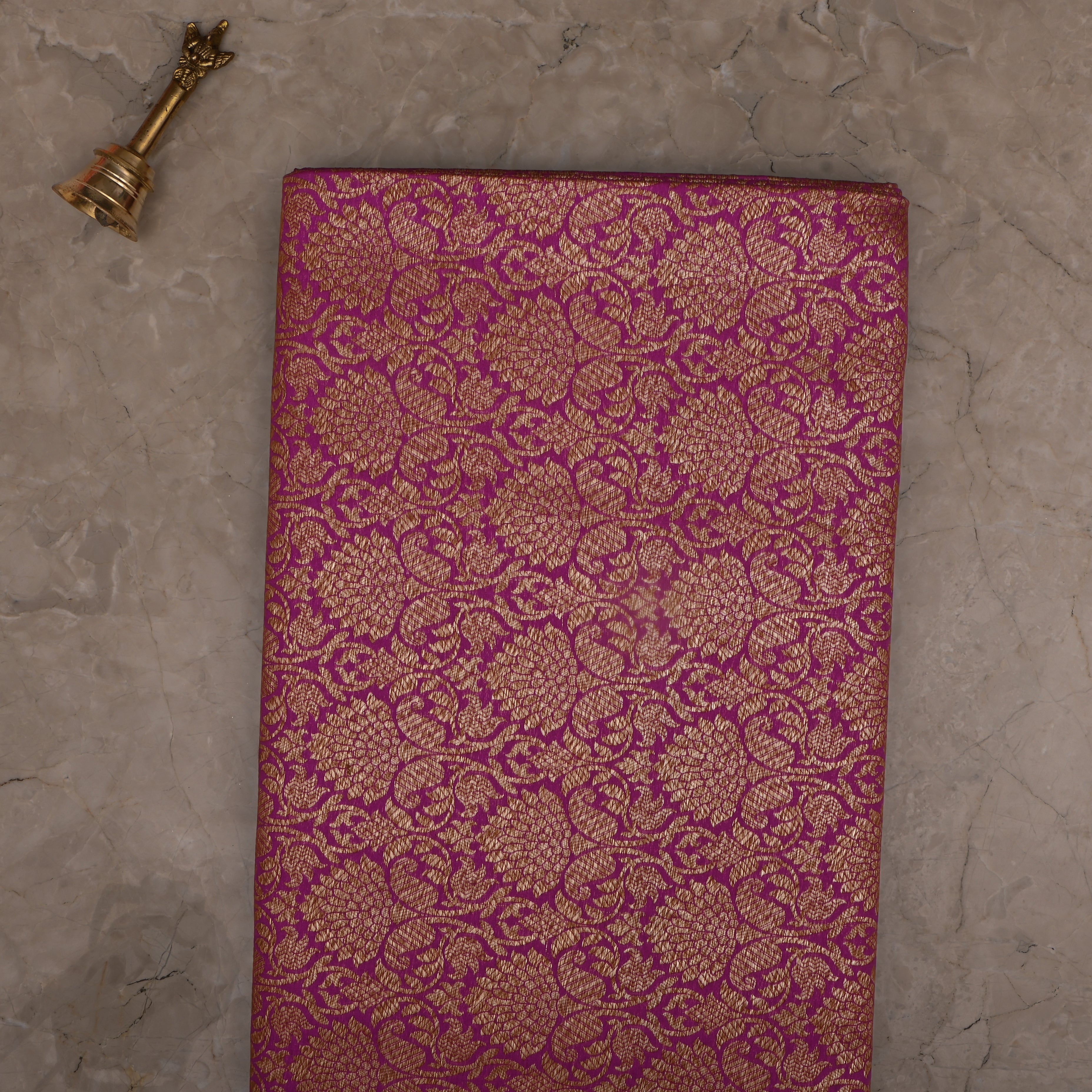 Dark Raspberry Pink Jamawar Silk Fabric With Floral Jaal