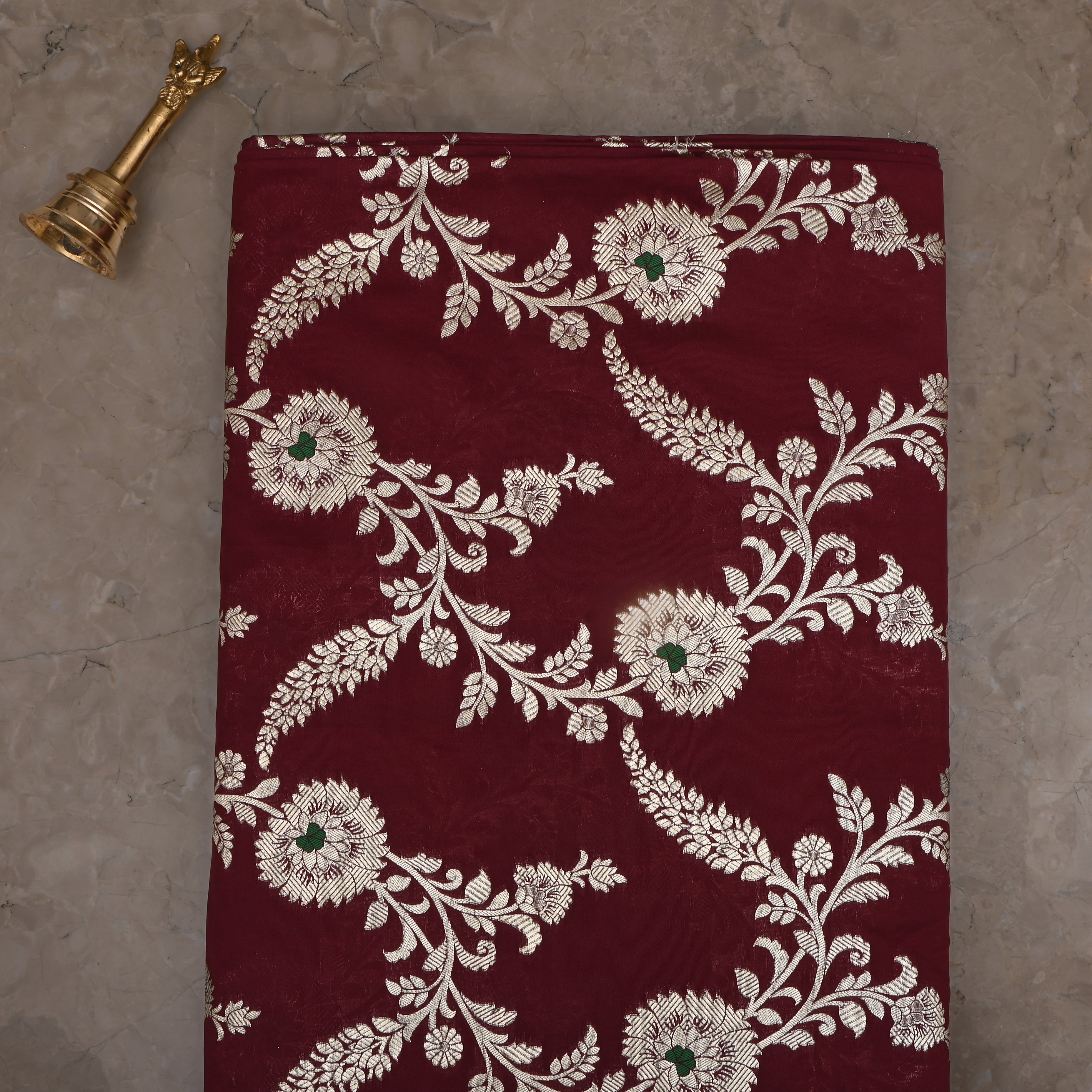 Dark Maroon Jamawar Silk Fabric