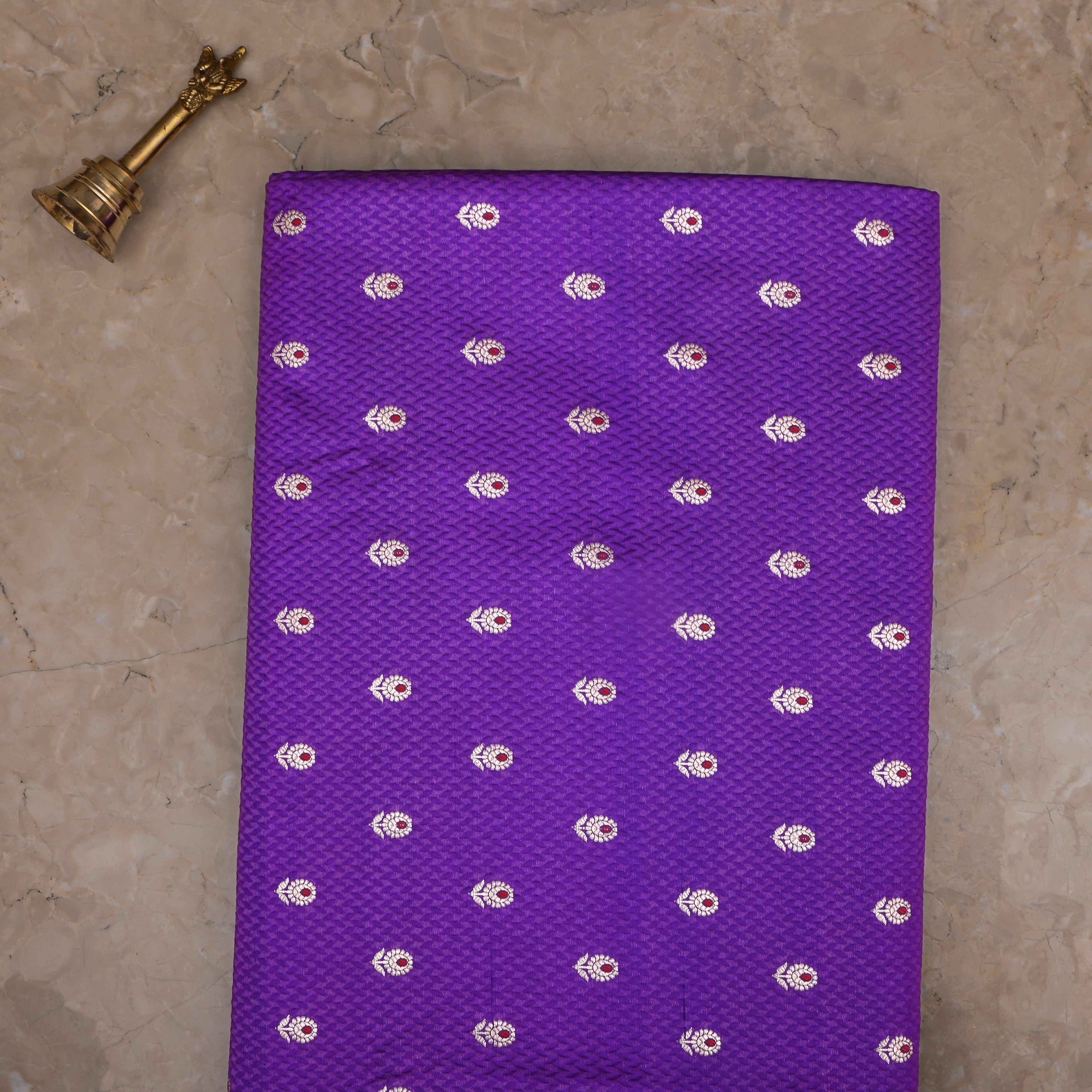 Purple Jamawar Silk Fabric With Woven Butti'S