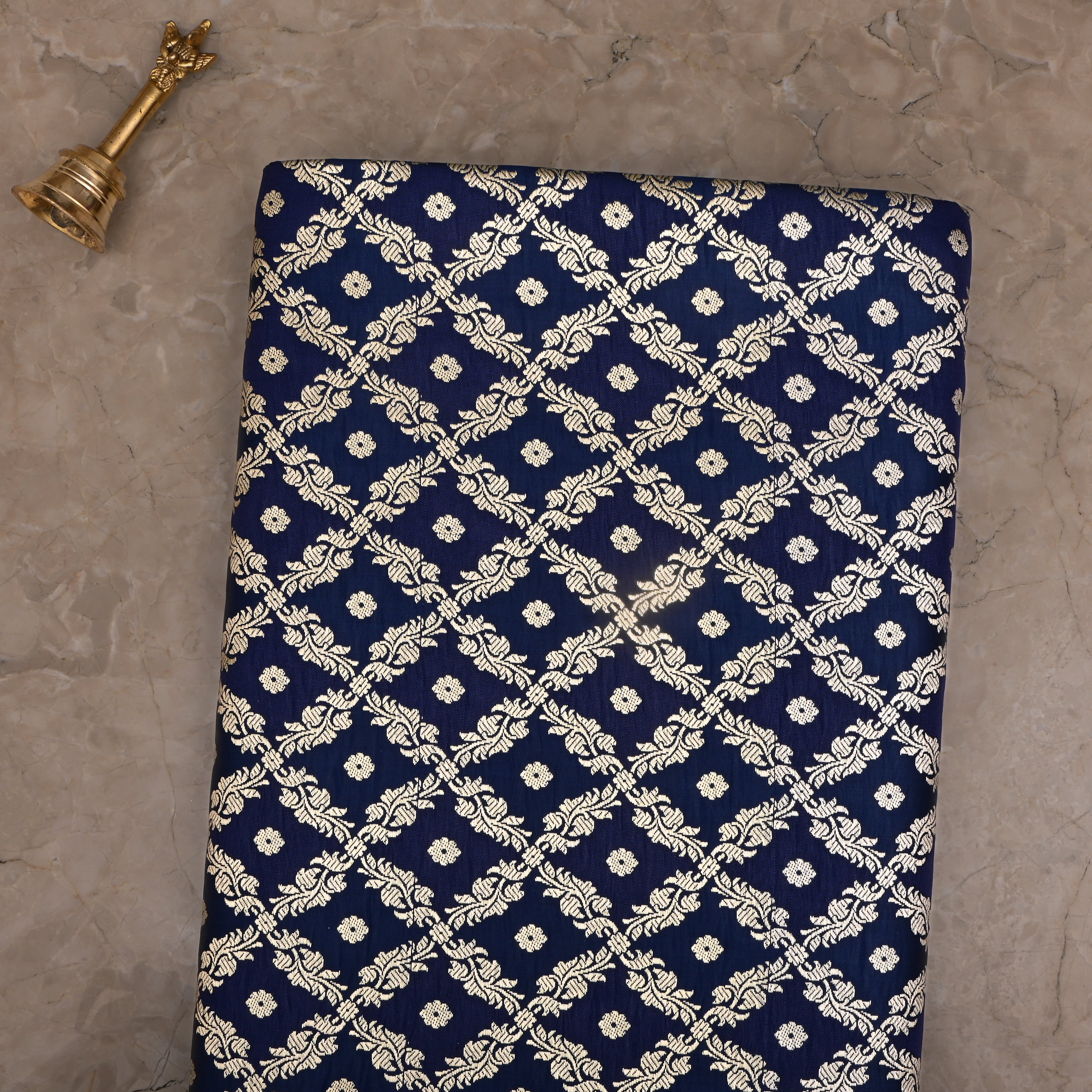 Berry Blue Banaras Fabric With Checks Pattern