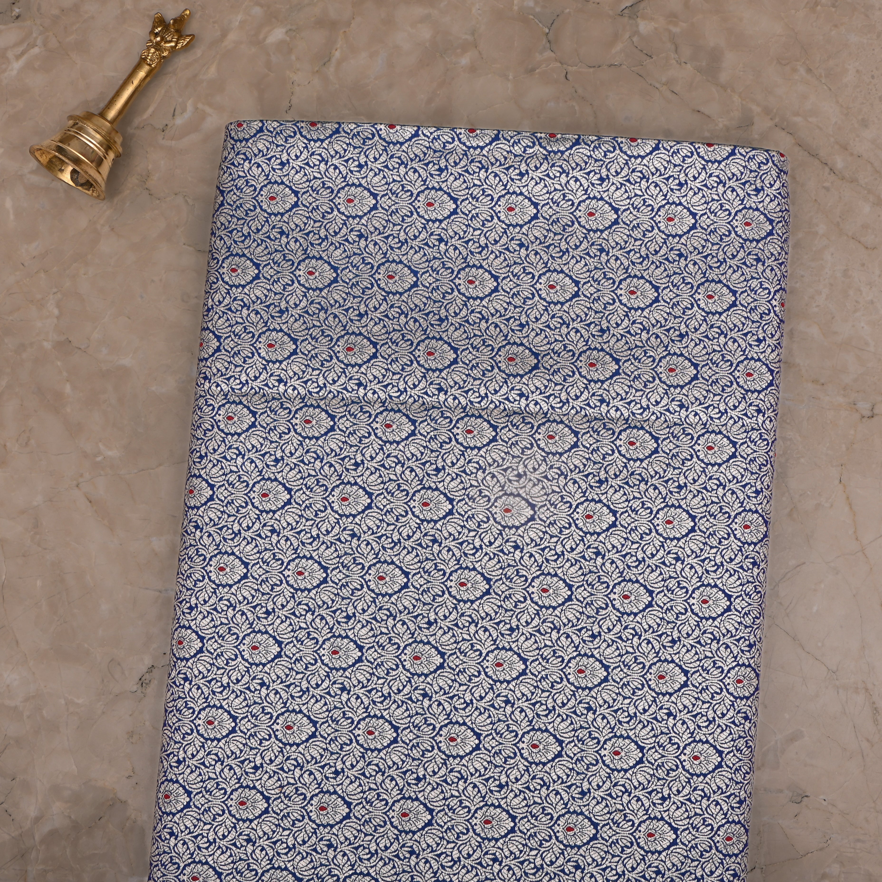 Dark Midnight Blue Jamawar Silk Fabric