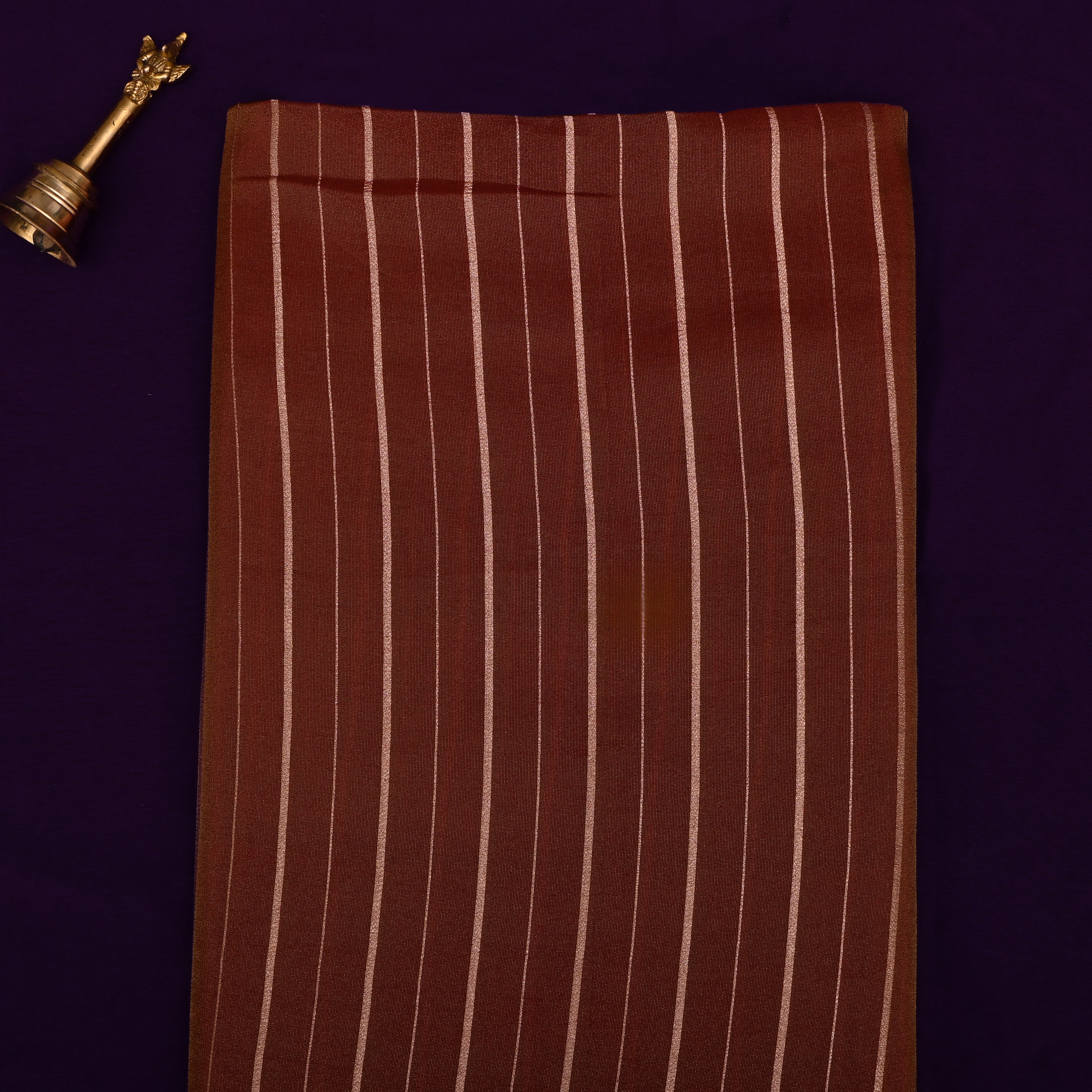 Dark Brown Silk Fabric With Stripes