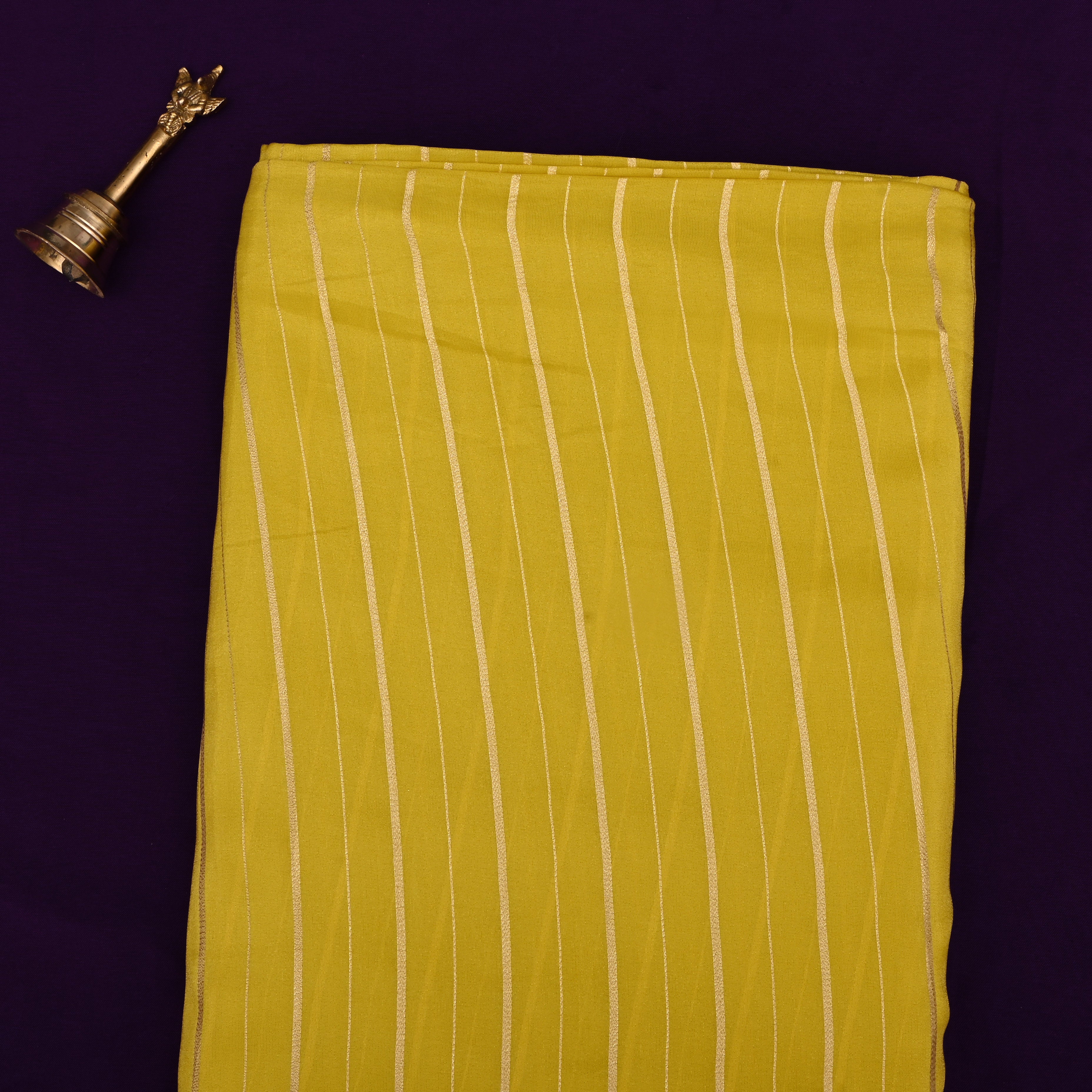 Golden Yellow Silk Fabric With Stripes