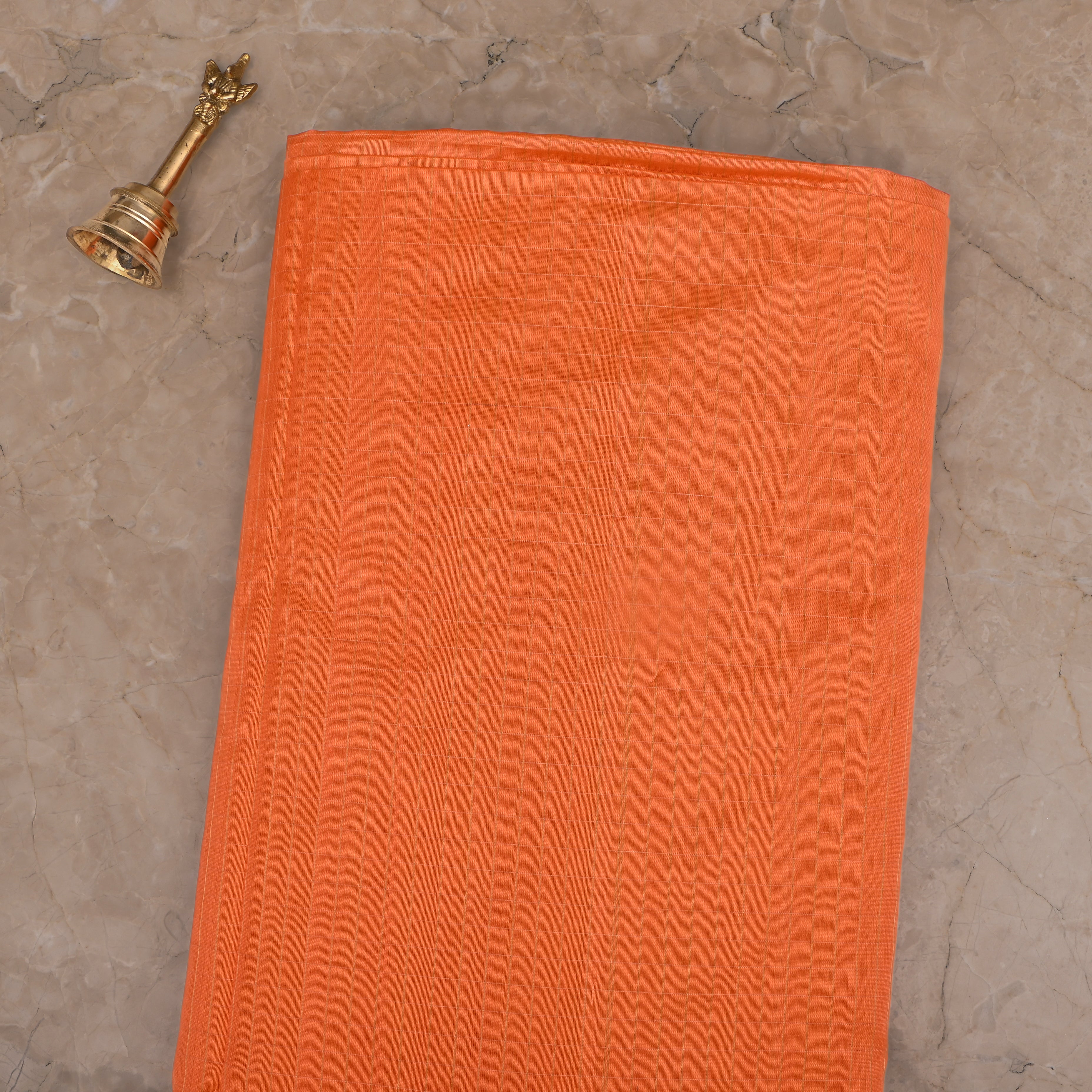 Vibrant Orange Jamawar Silk Fabric