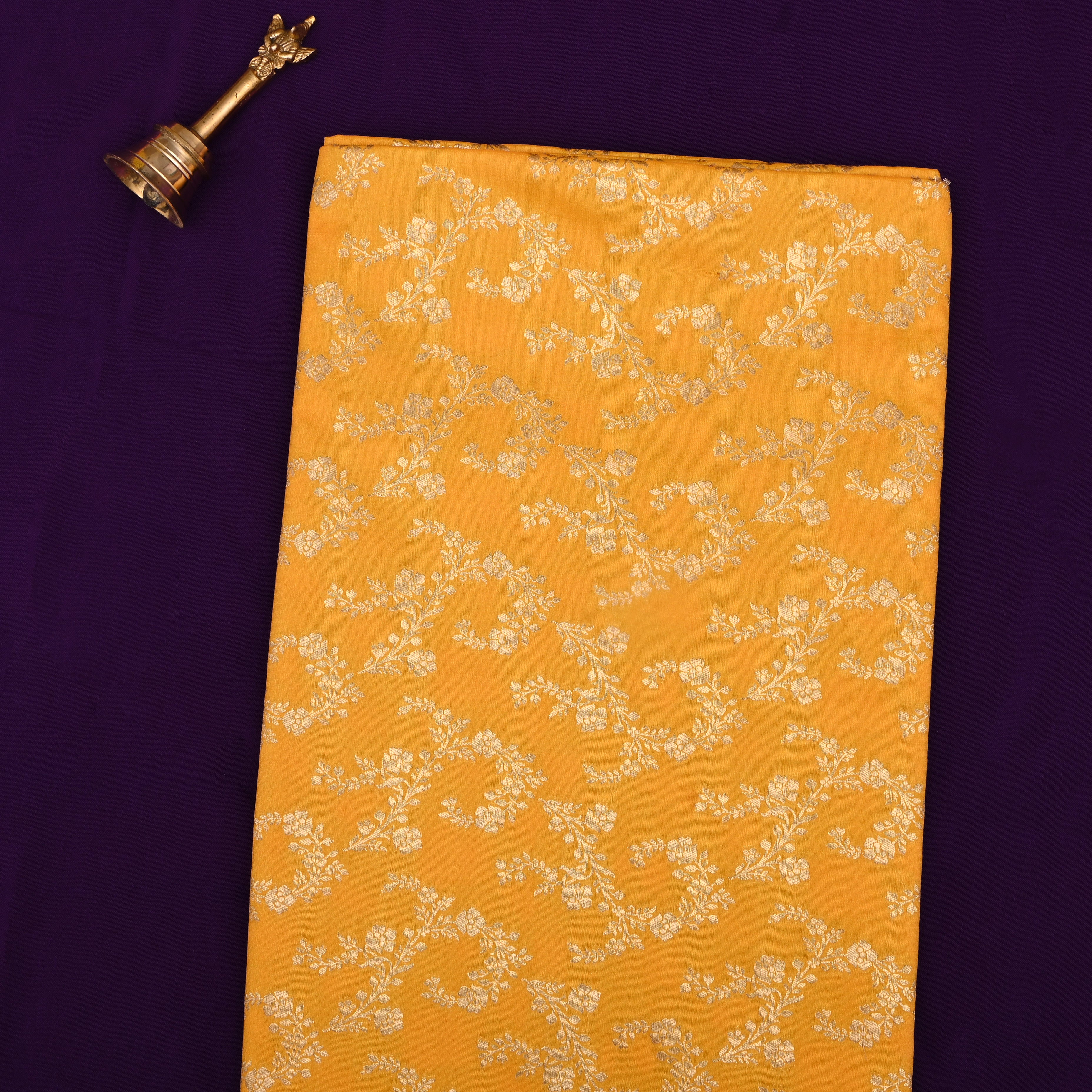 Orange Yellow Jamawar Silk Fabric With Jaal