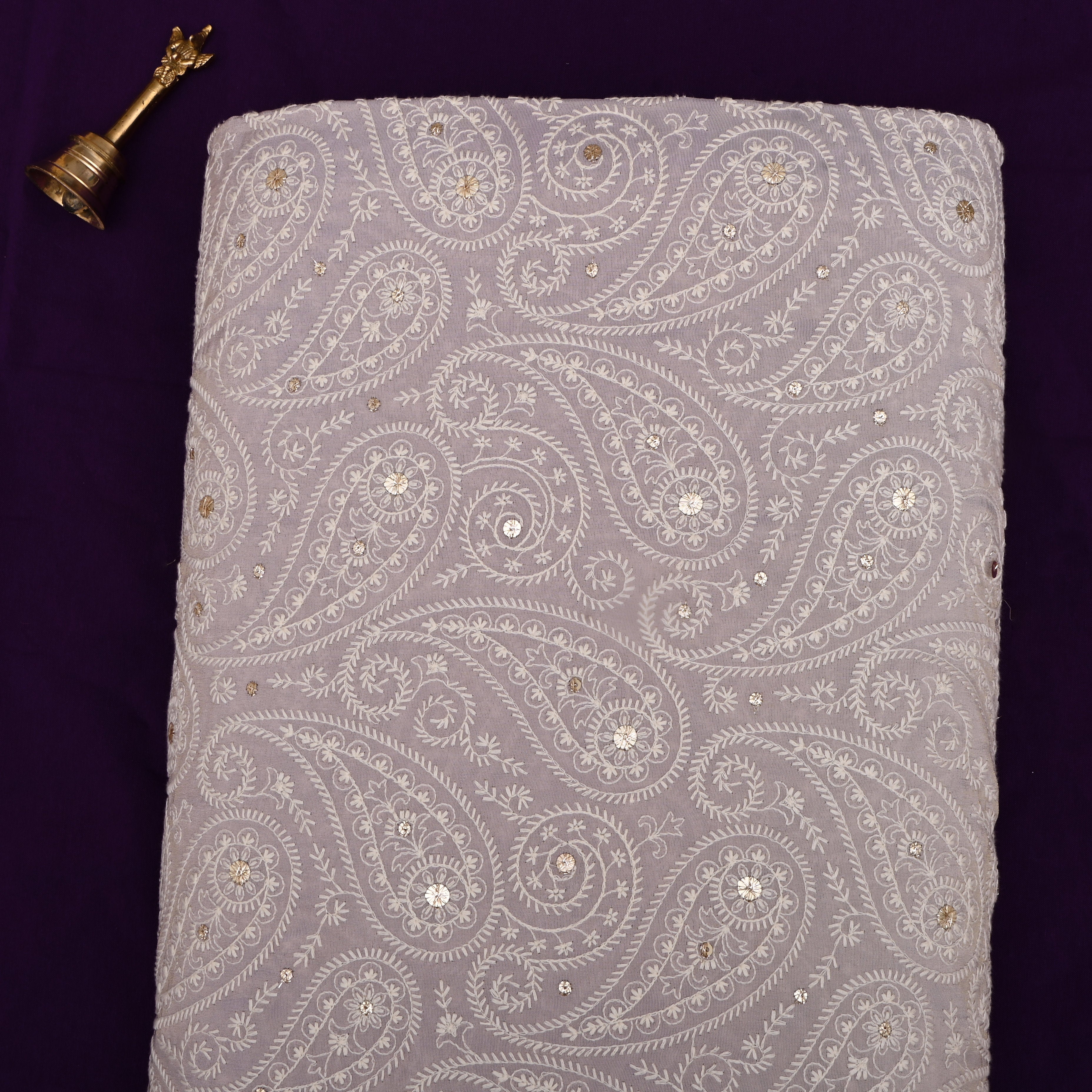 Very Pale Violet Silk Fabric With Thread Work