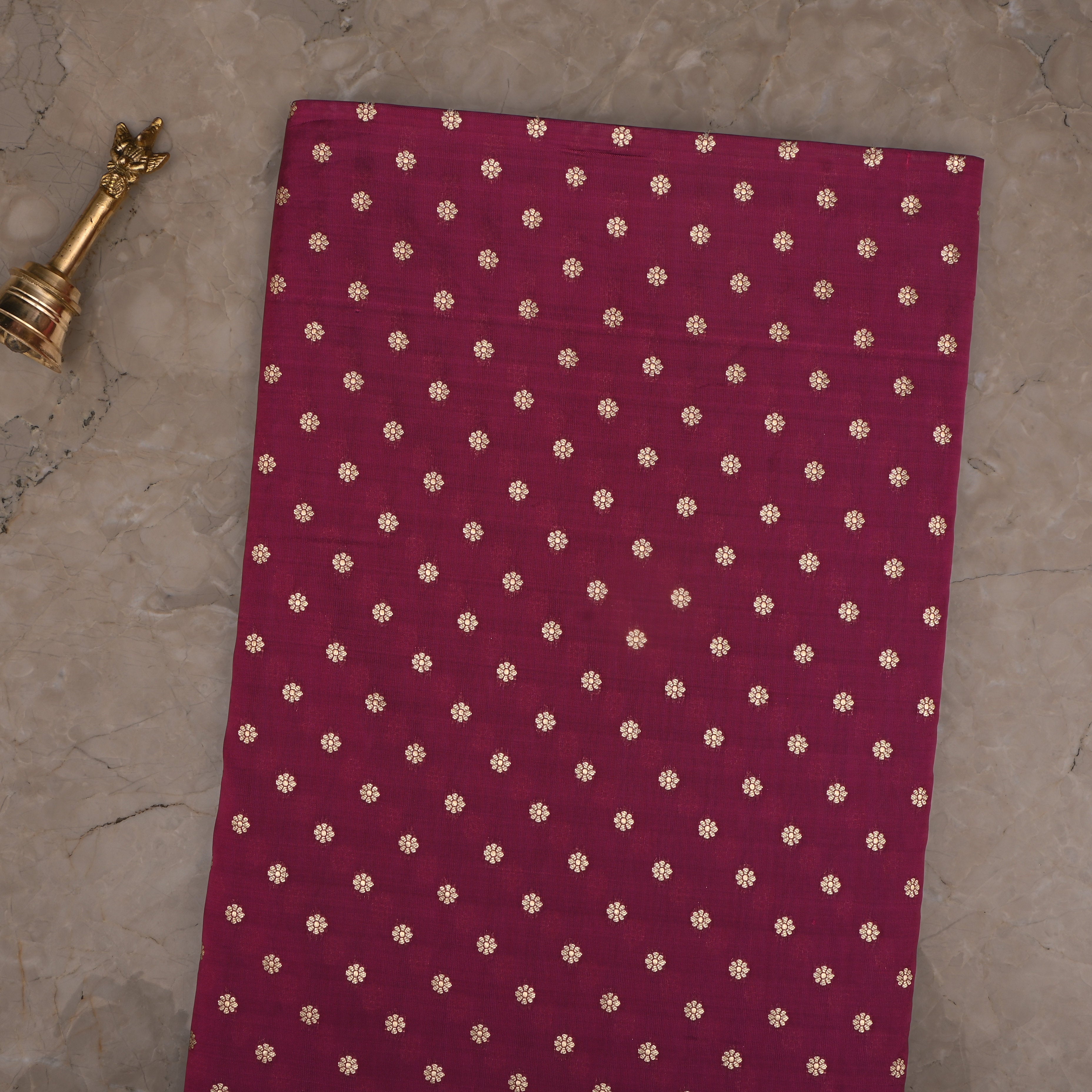 Burgundy Jamawar Silk Fabric With Floral Butti'S
