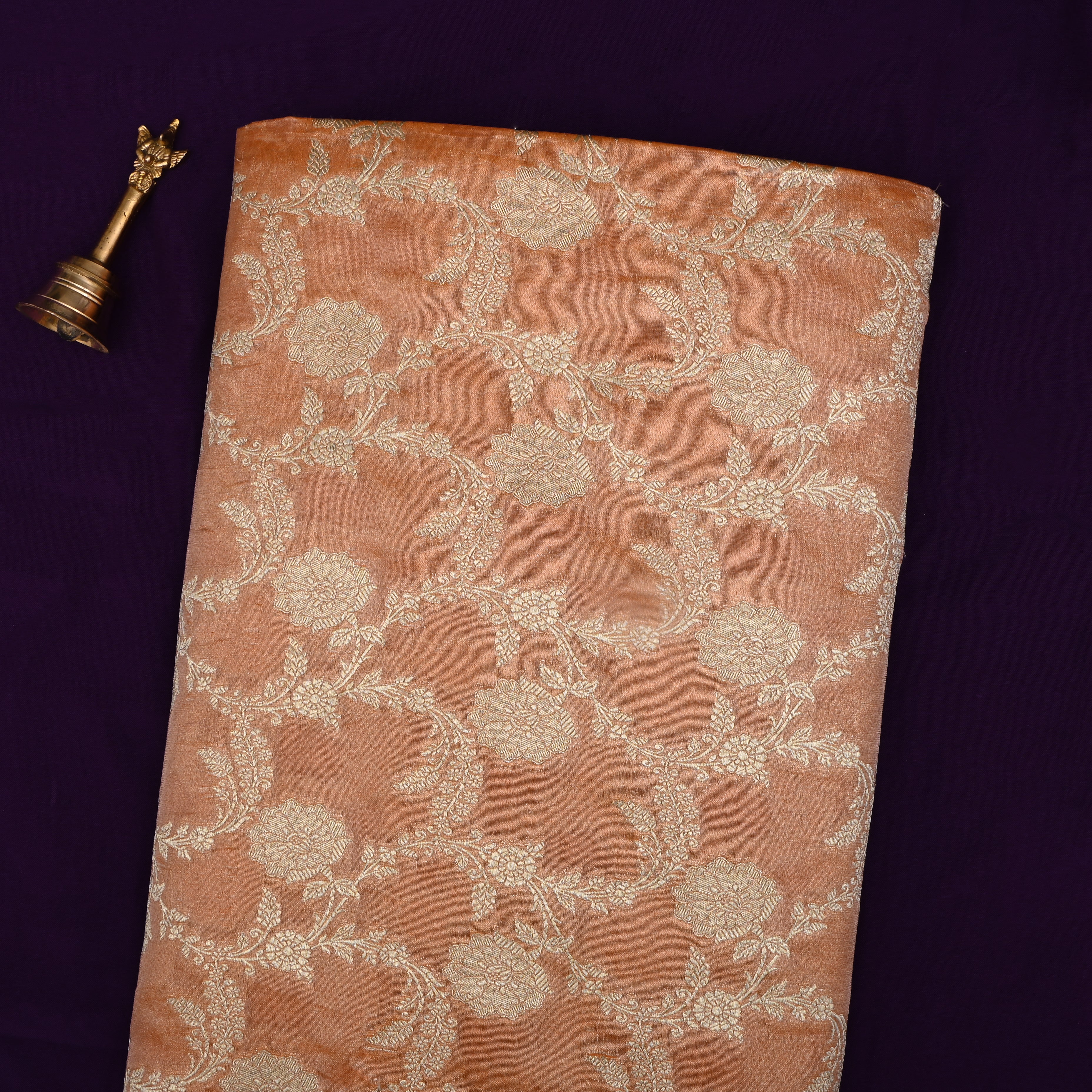Sandstone Orange Jamawar Tissue Fabric With Floral Jaal