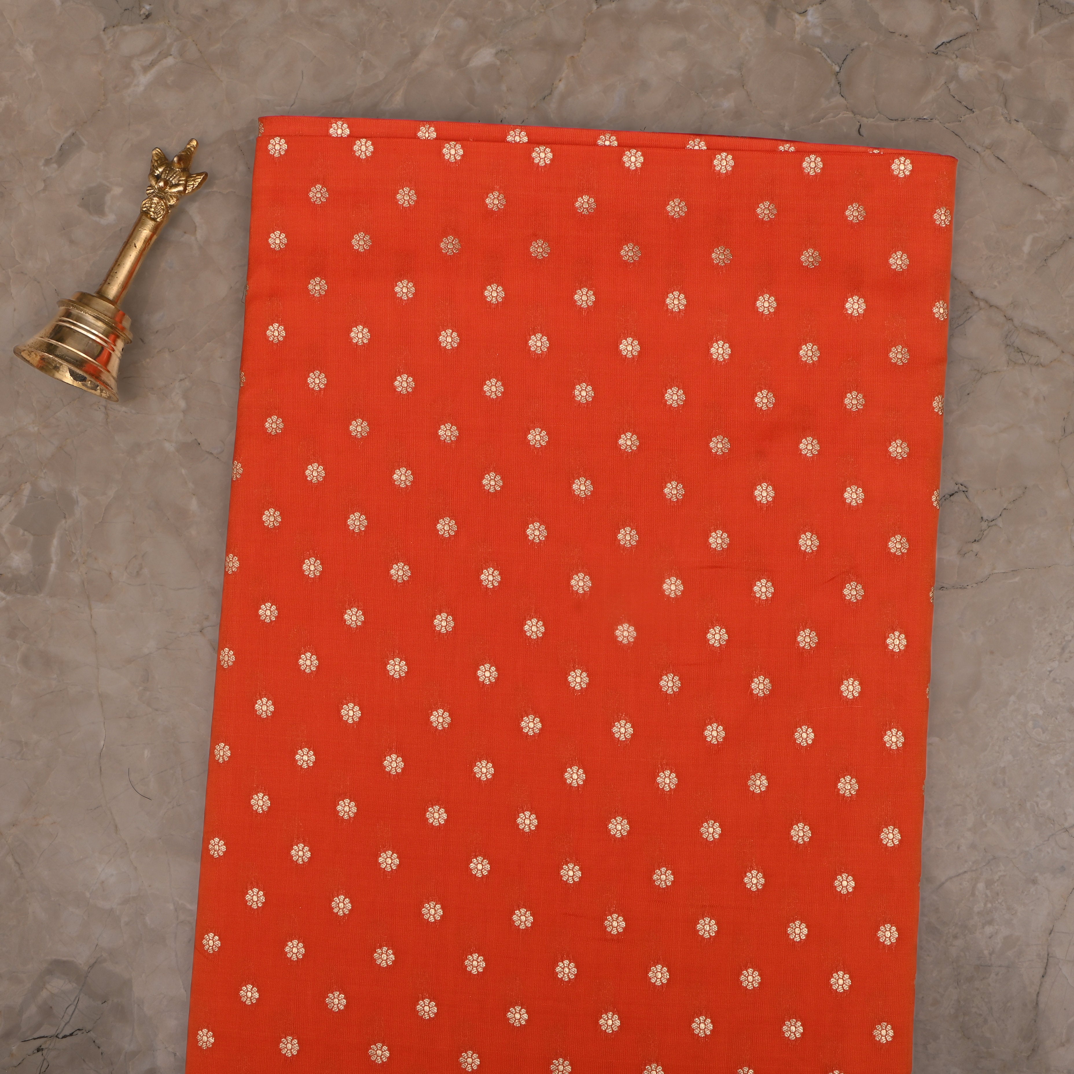 Rust Orange Jamawar Silk Fabric