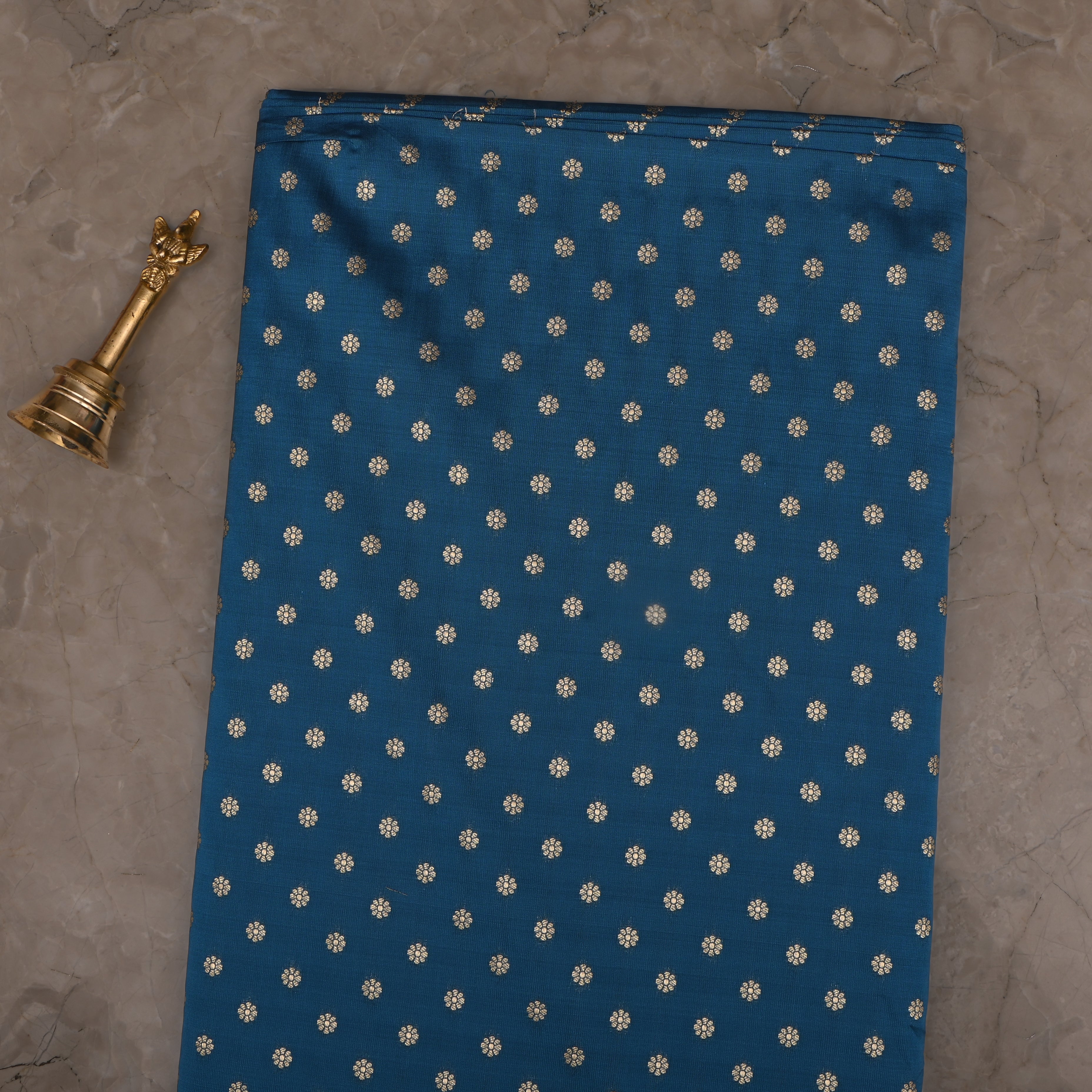 Cyan Cornflower Blue Jamawar Silk Fabric With Floral Butti'S