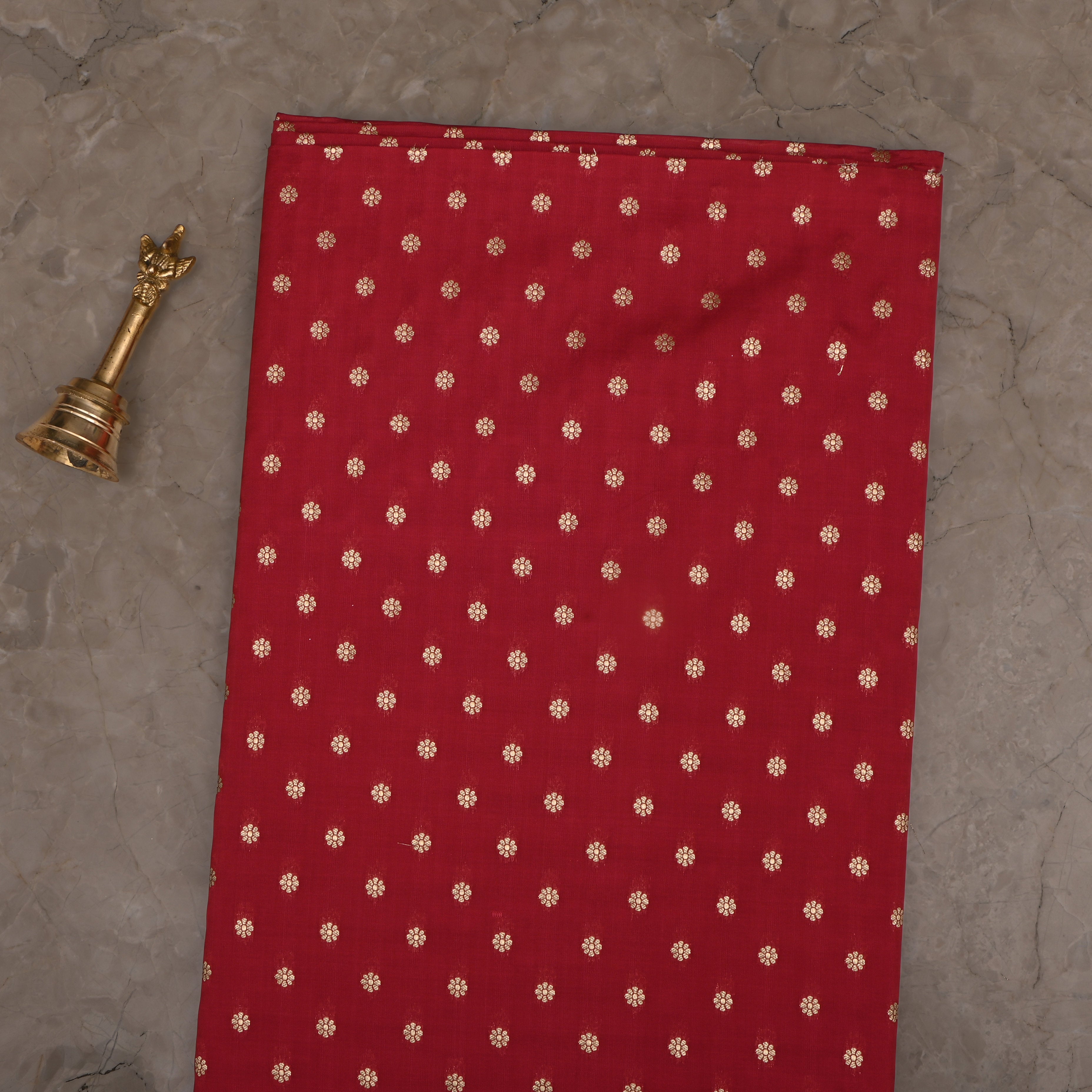 Ruby Red Jamawar Silk Fabric With Floral Butti'S