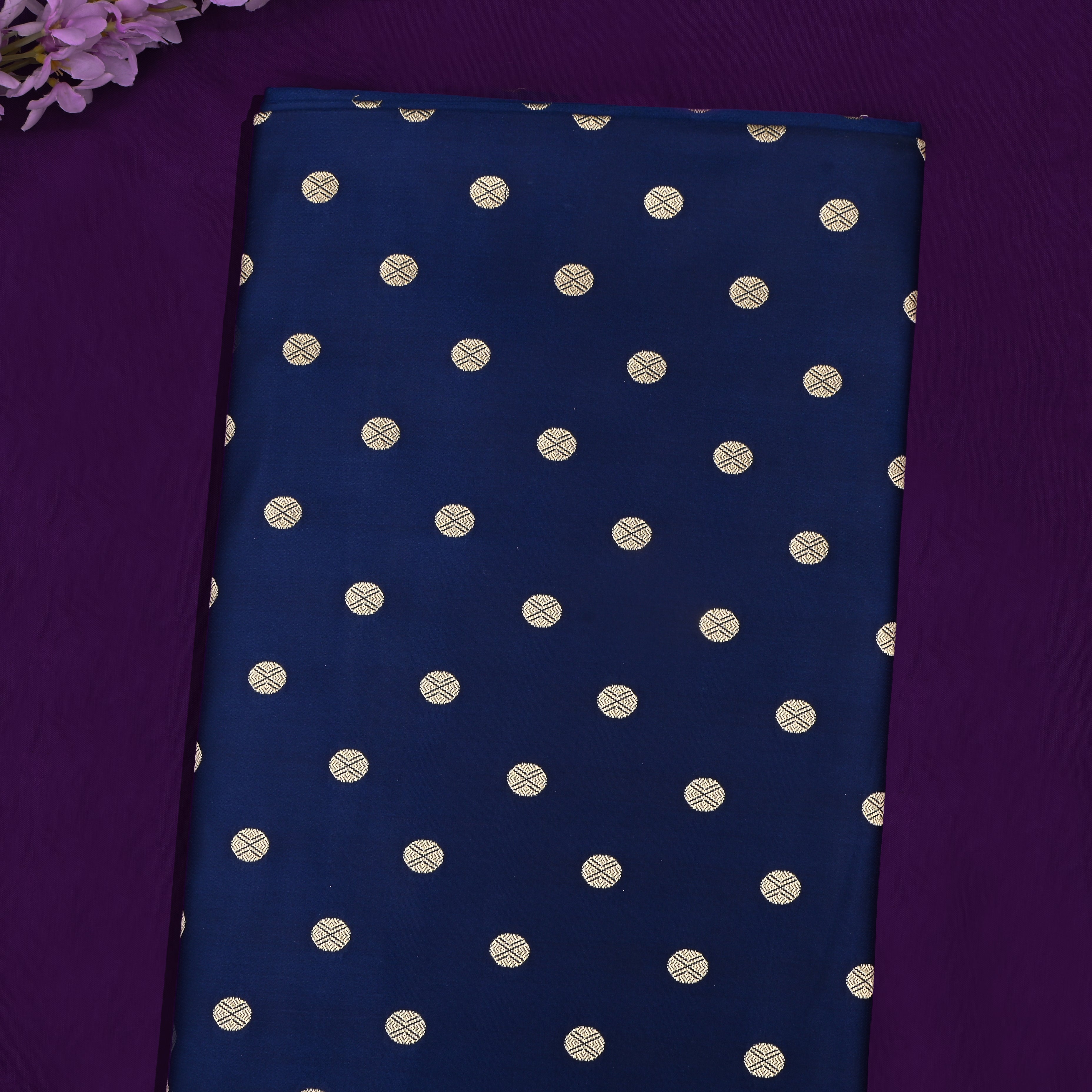 Navy Blue Banaras Soft Silk Fabric