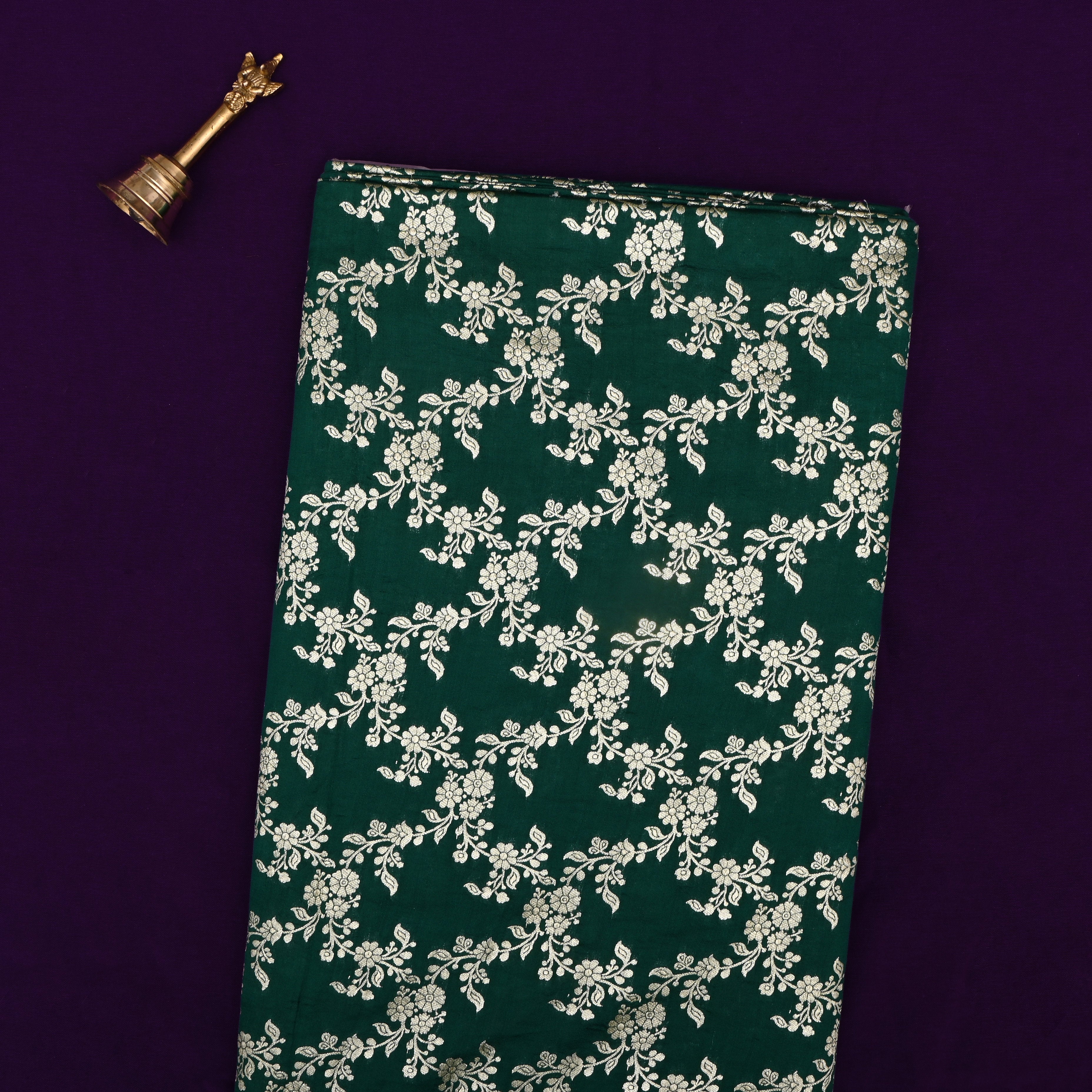 Dark Bottle Green Jamawar Silk Fabric With Jaal