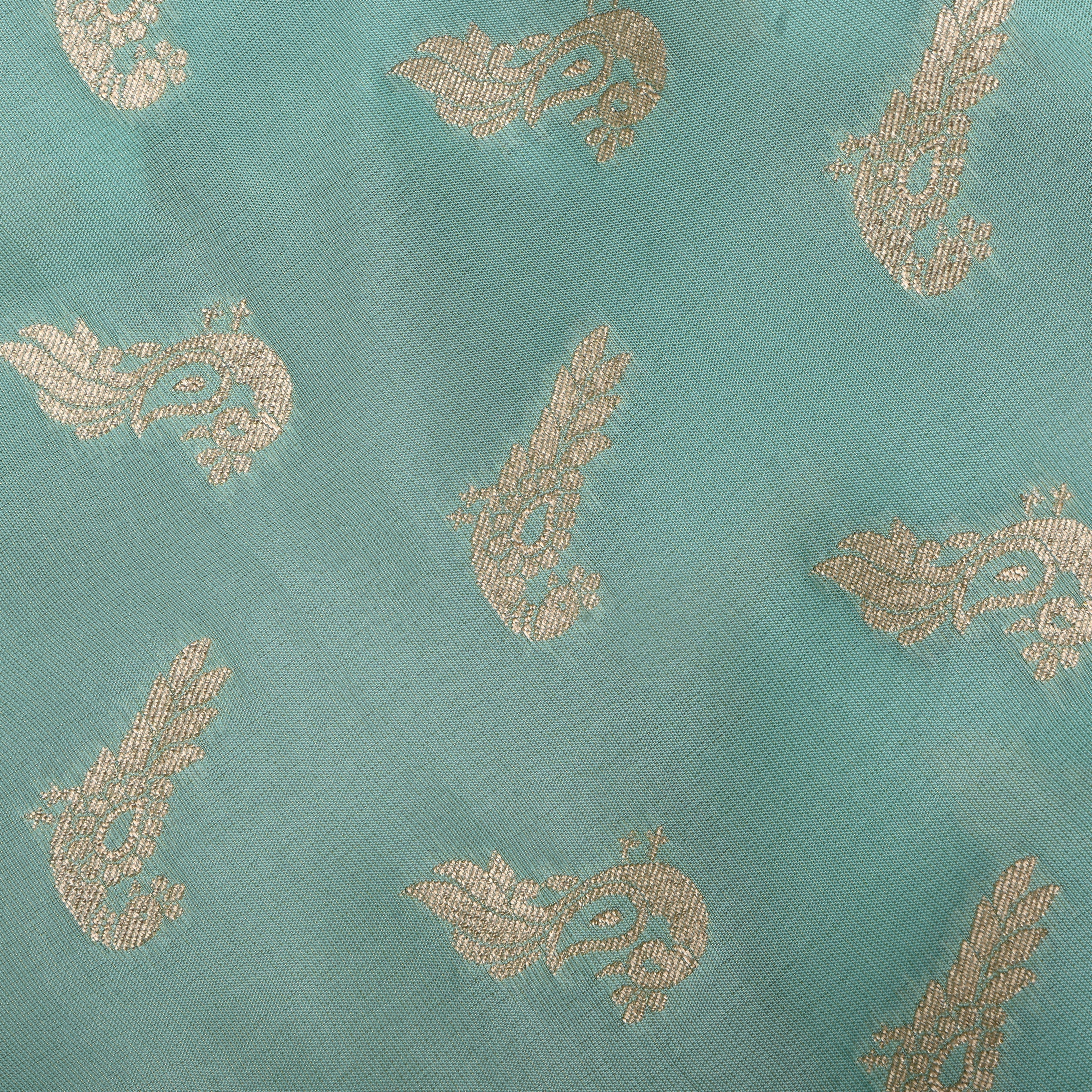 Celeste Blue Jamawar Tissue Fabric With Avian Weaving