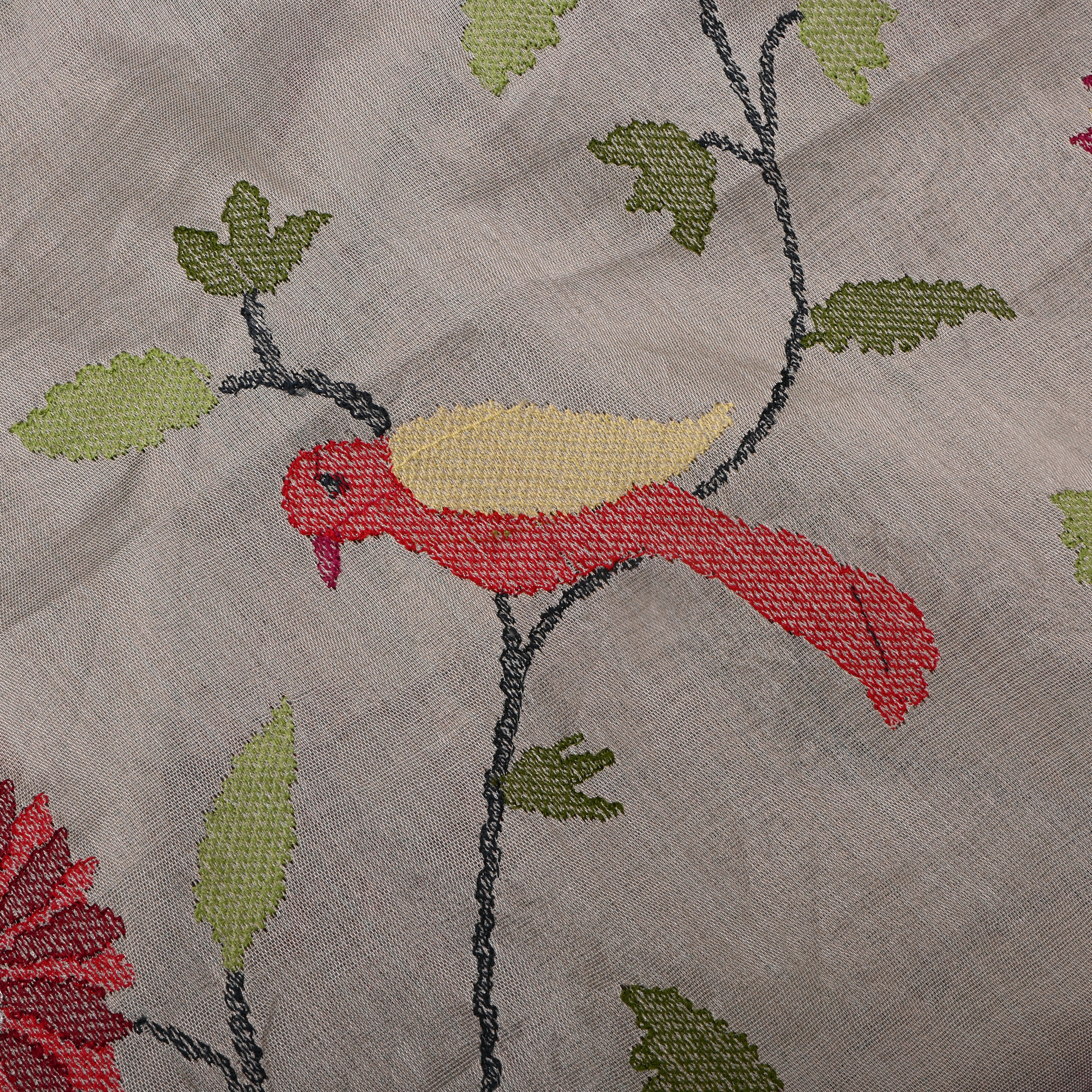 Dark Gray Tissue Fabric With Embroidery