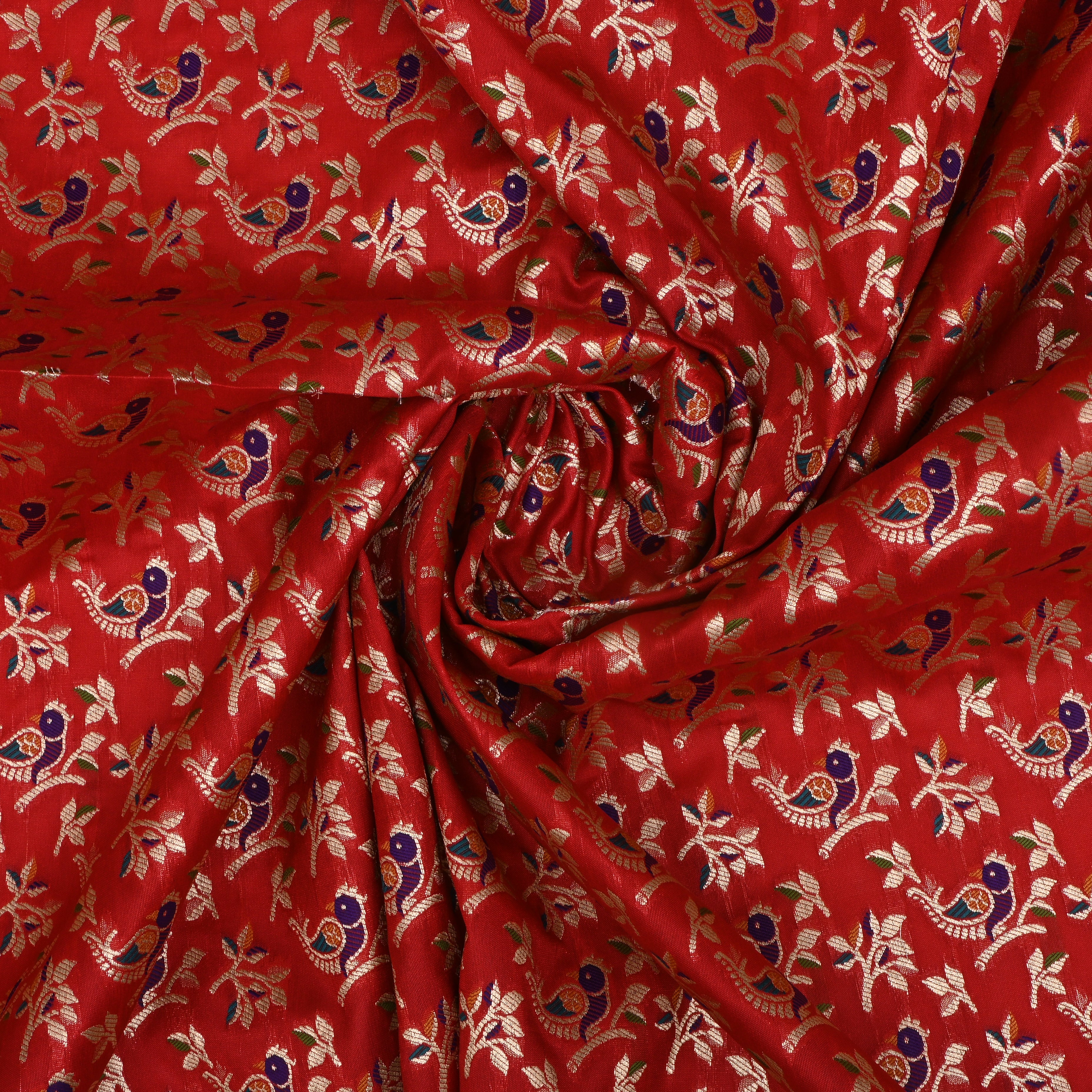 Orange Banarasi Fabric With Avian Pattern
