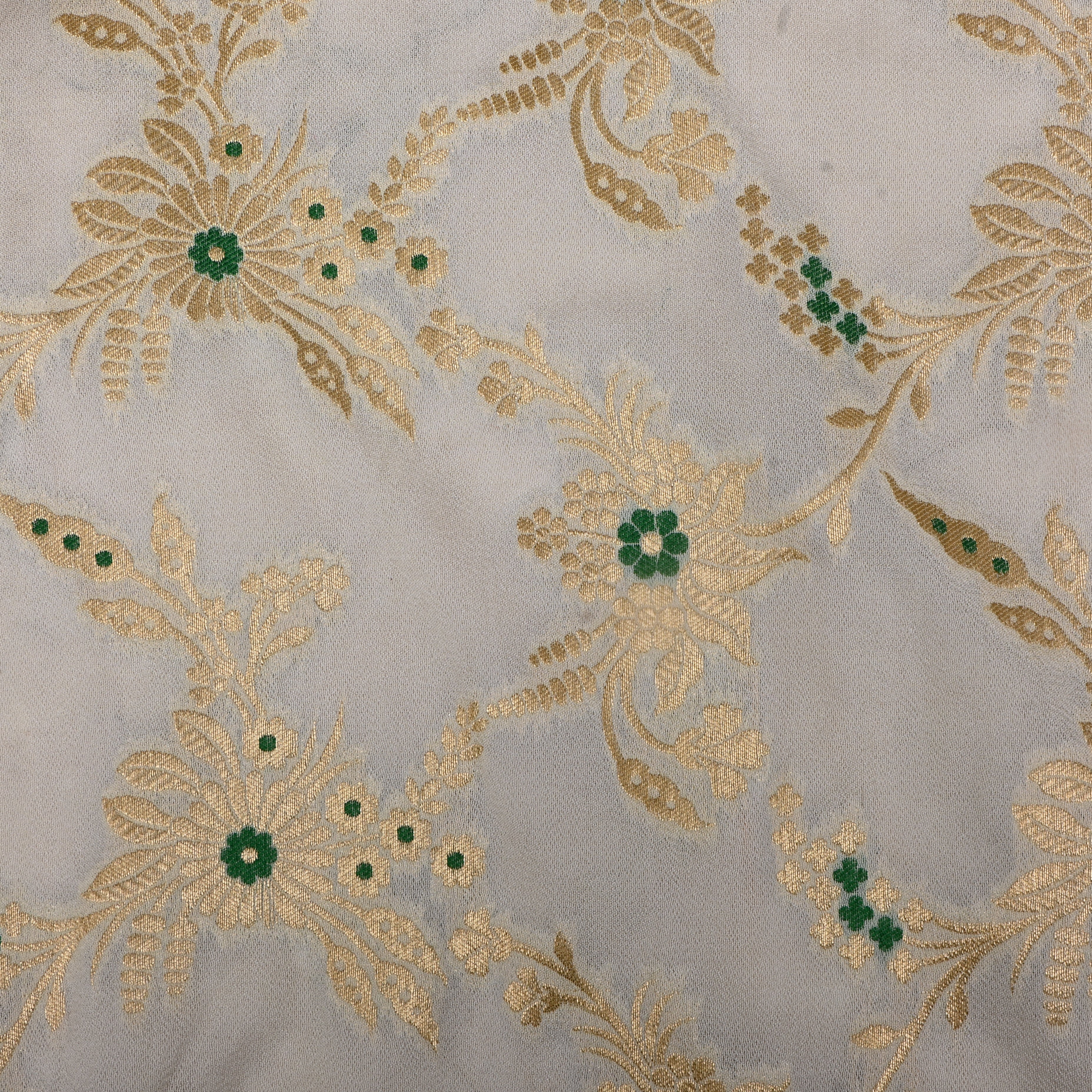 Off-White Banarasi Fabric With Golden Jaal
