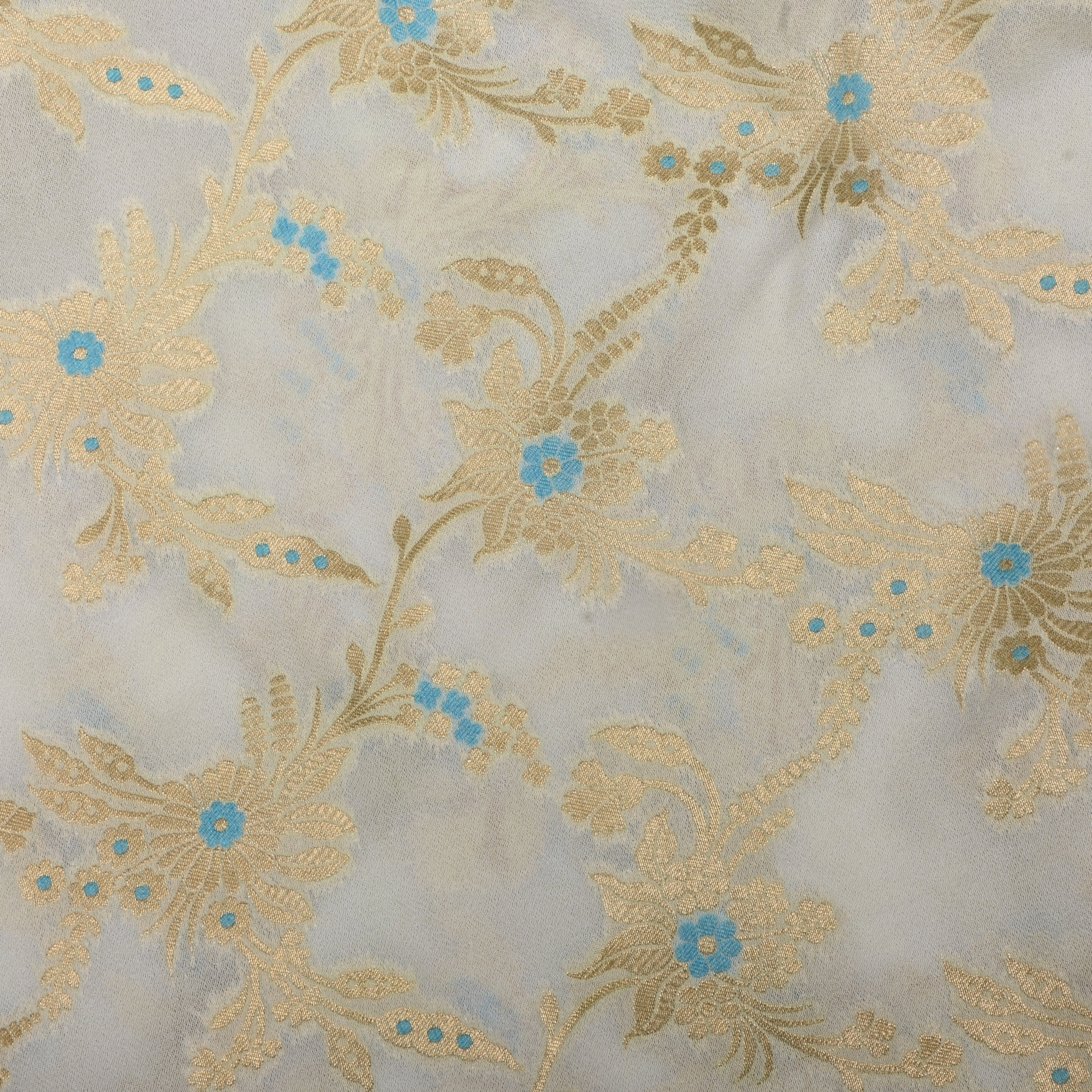 Bright Cream Banarasi Fabric With Golden Jaal