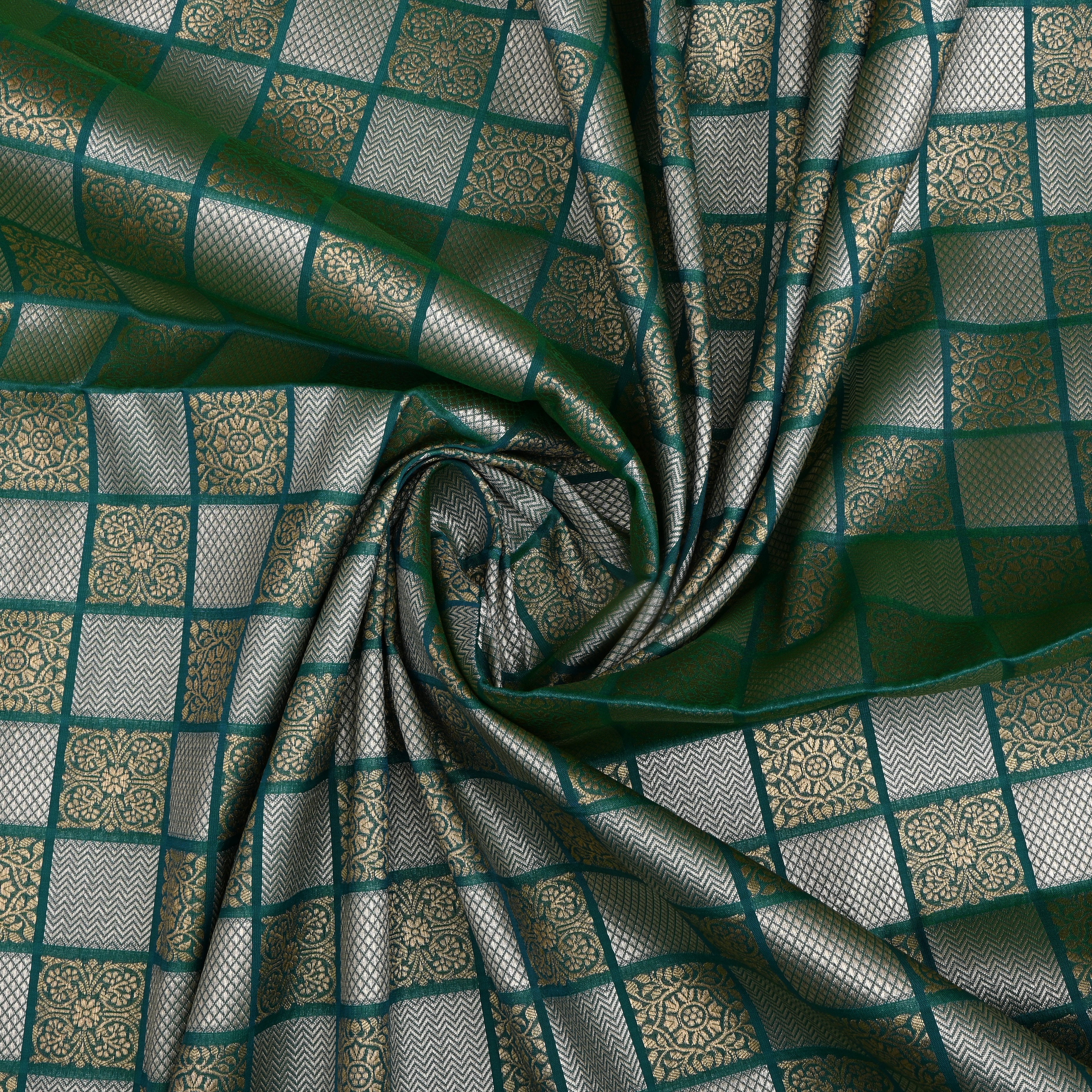 Shamrock Green Banarasi Fabric With Checked Pattern