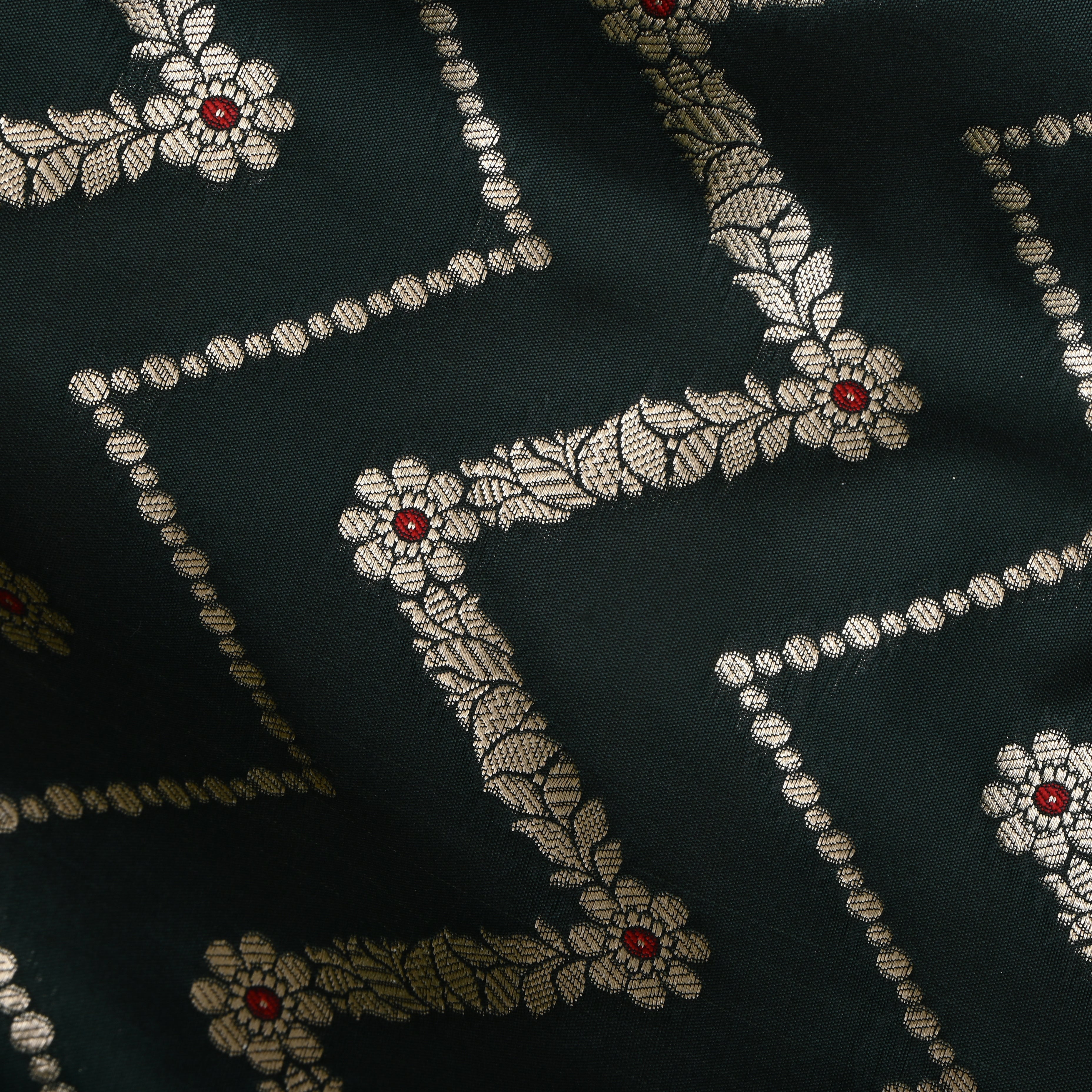 Bottle Green Jamawar Silk Fabric