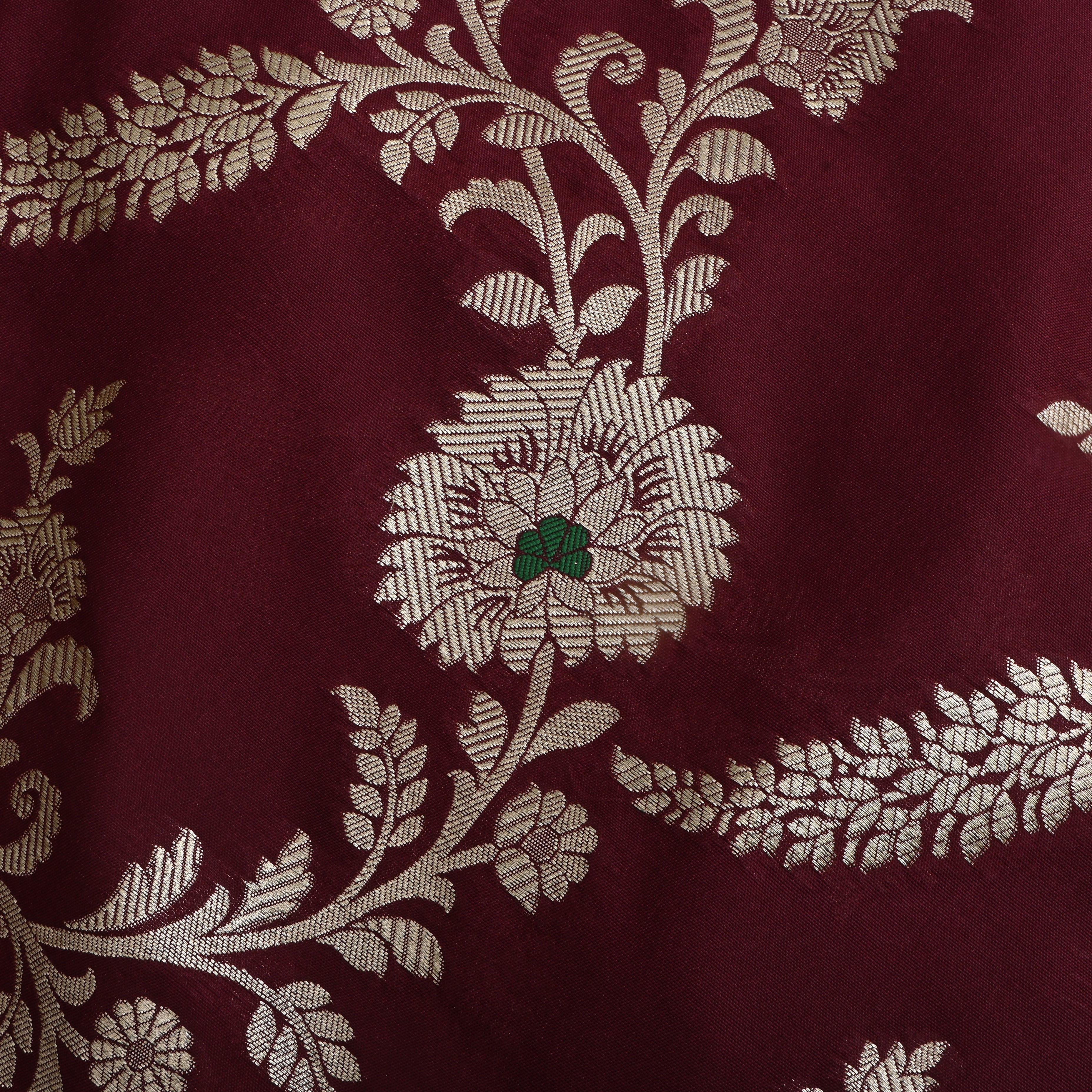Dark Maroon Jamawar Silk Fabric