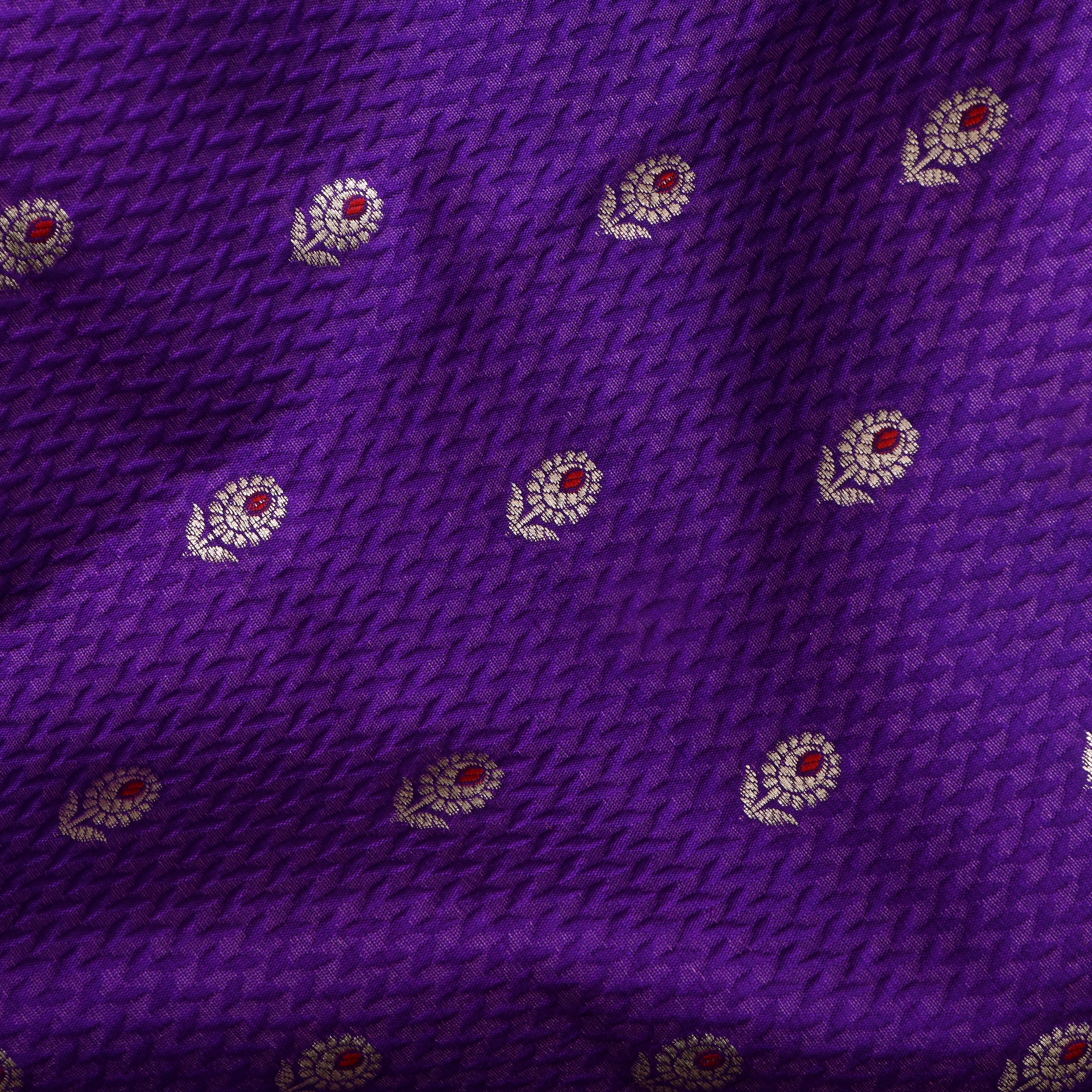 Purple Jamawar Silk Fabric With Woven Butti'S