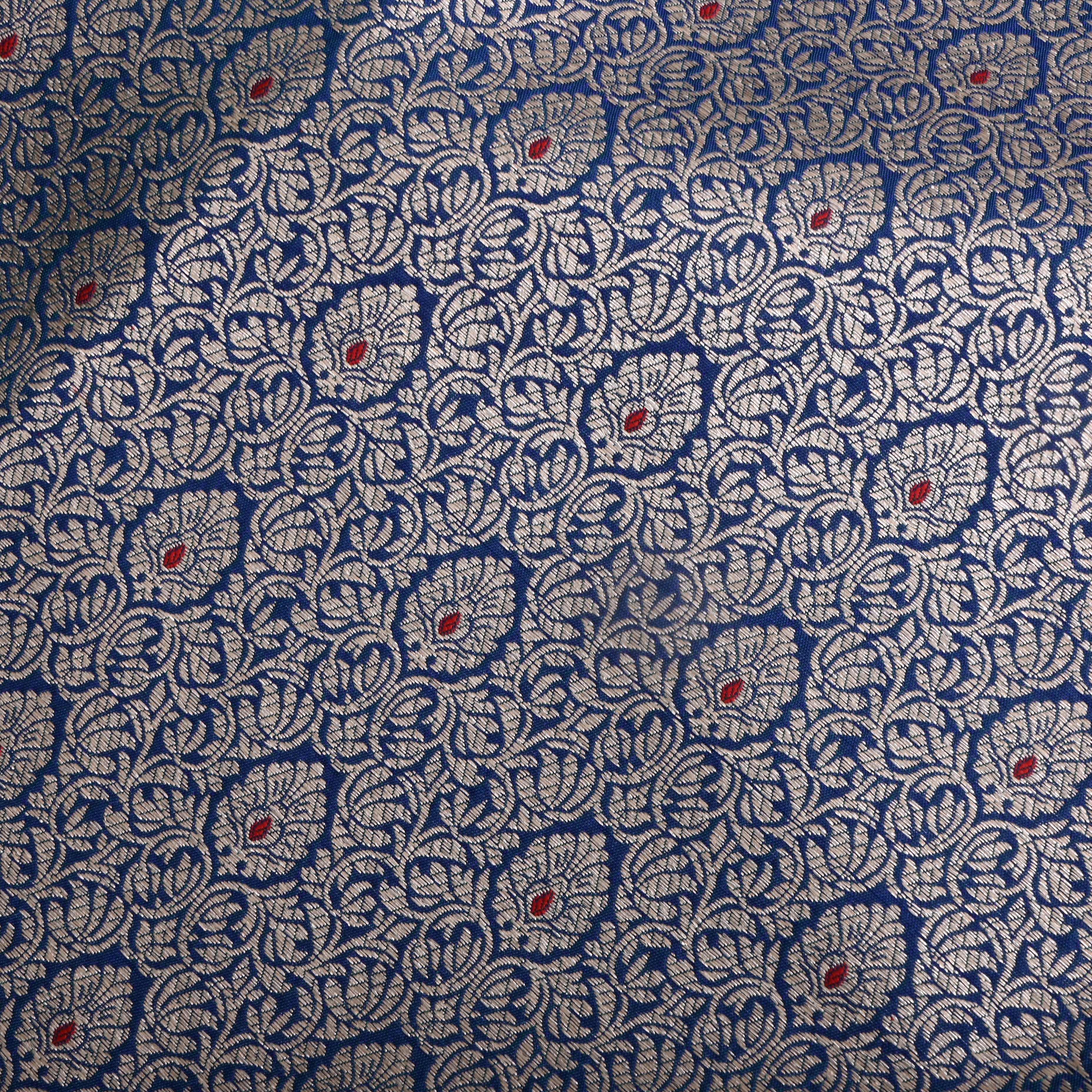 Dark Midnight Blue Jamawar Silk Fabric