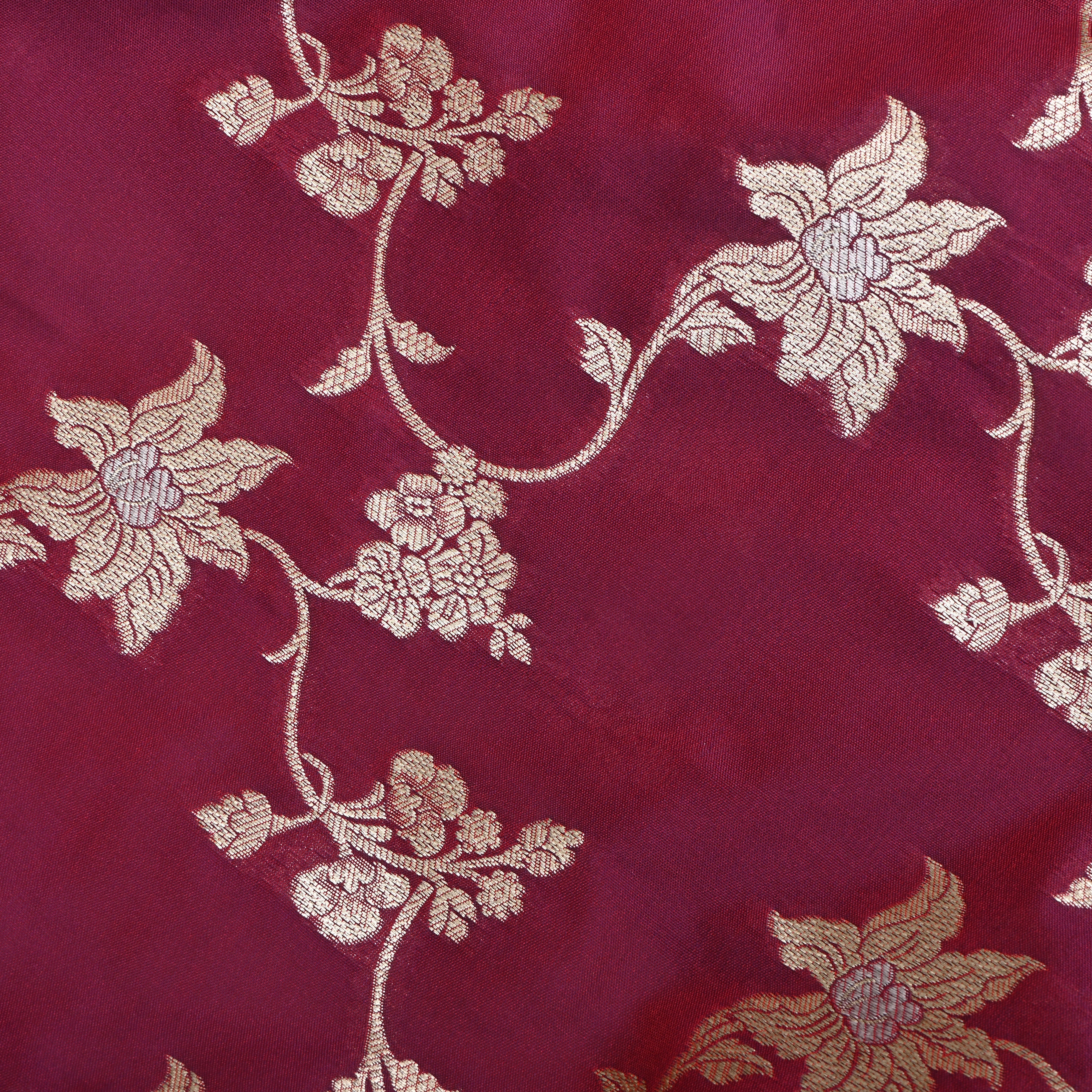 Bordeaux Red Jamawar Silk Fabric
