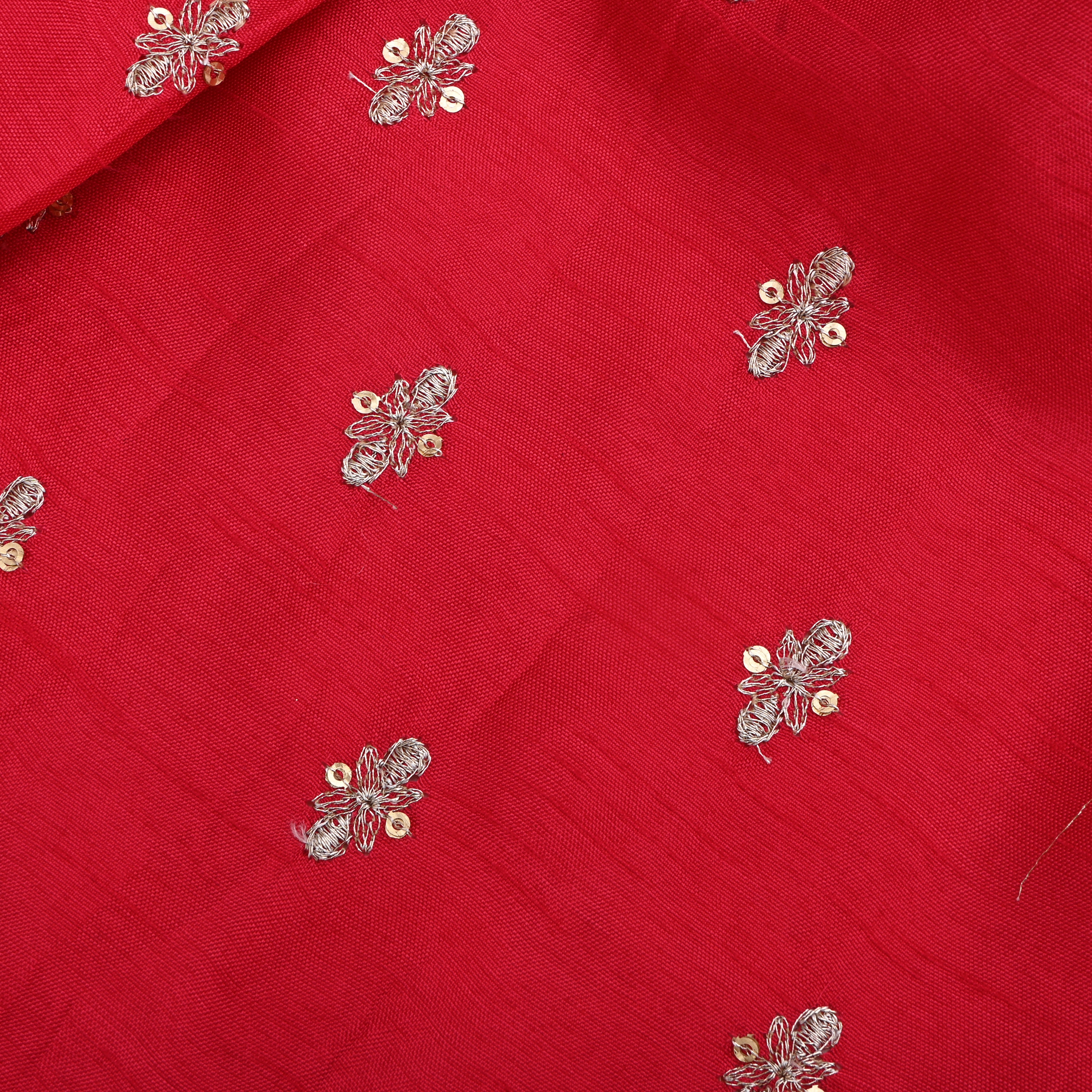 Fire Engine Red Silk Fabric With Sequins Butti'S