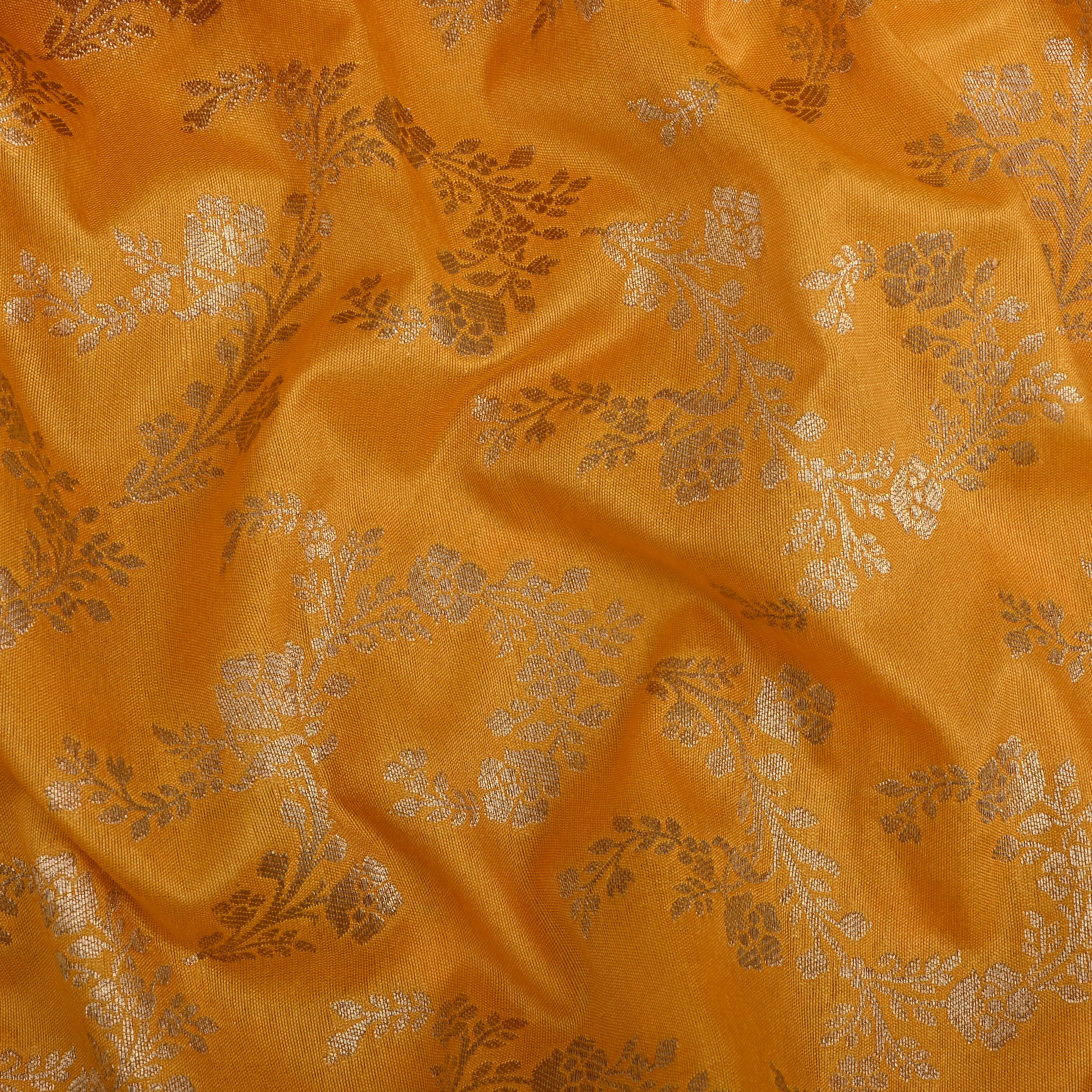 Orange Yellow Jamawar Silk Fabric With Jaal