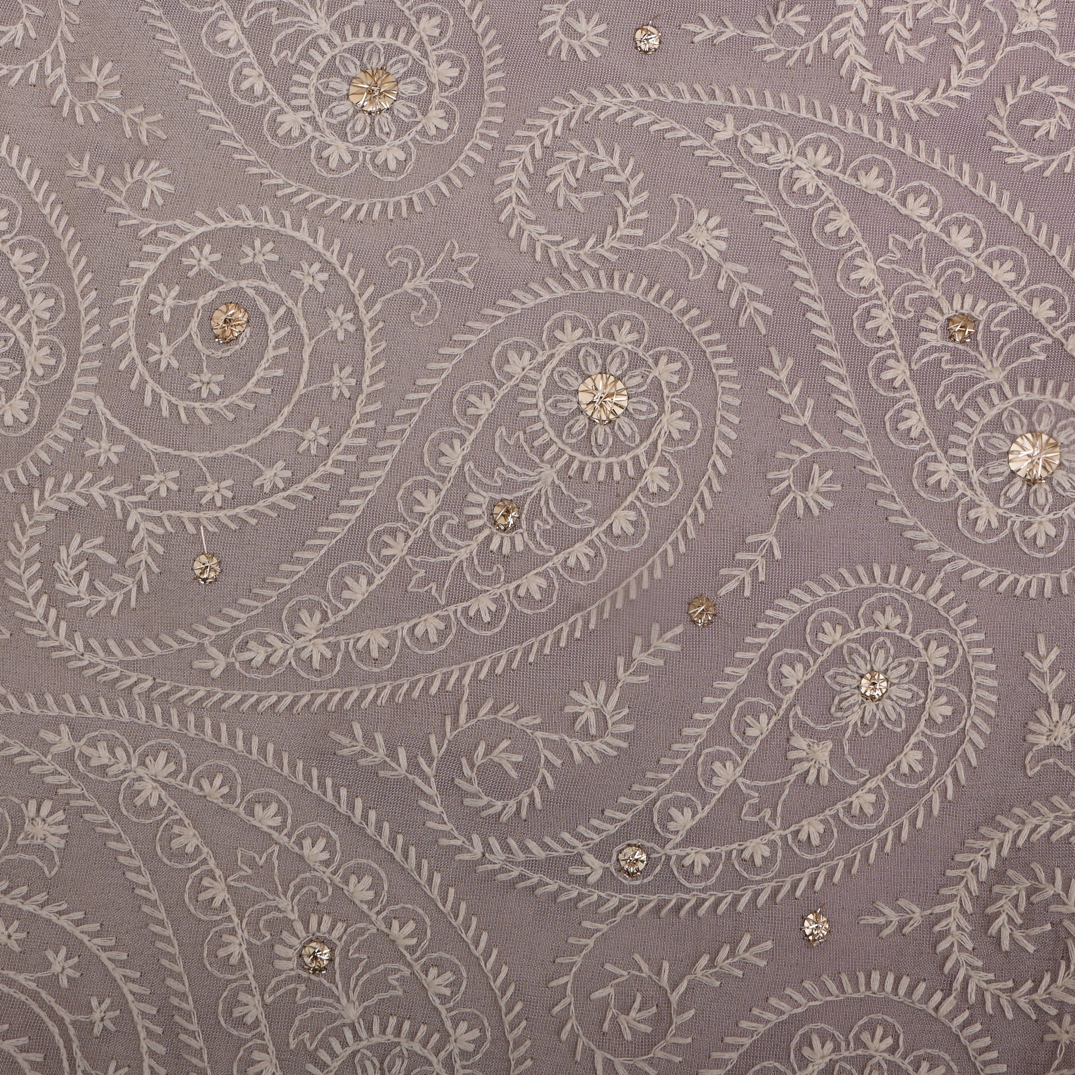 Very Pale Violet Silk Fabric With Thread Work