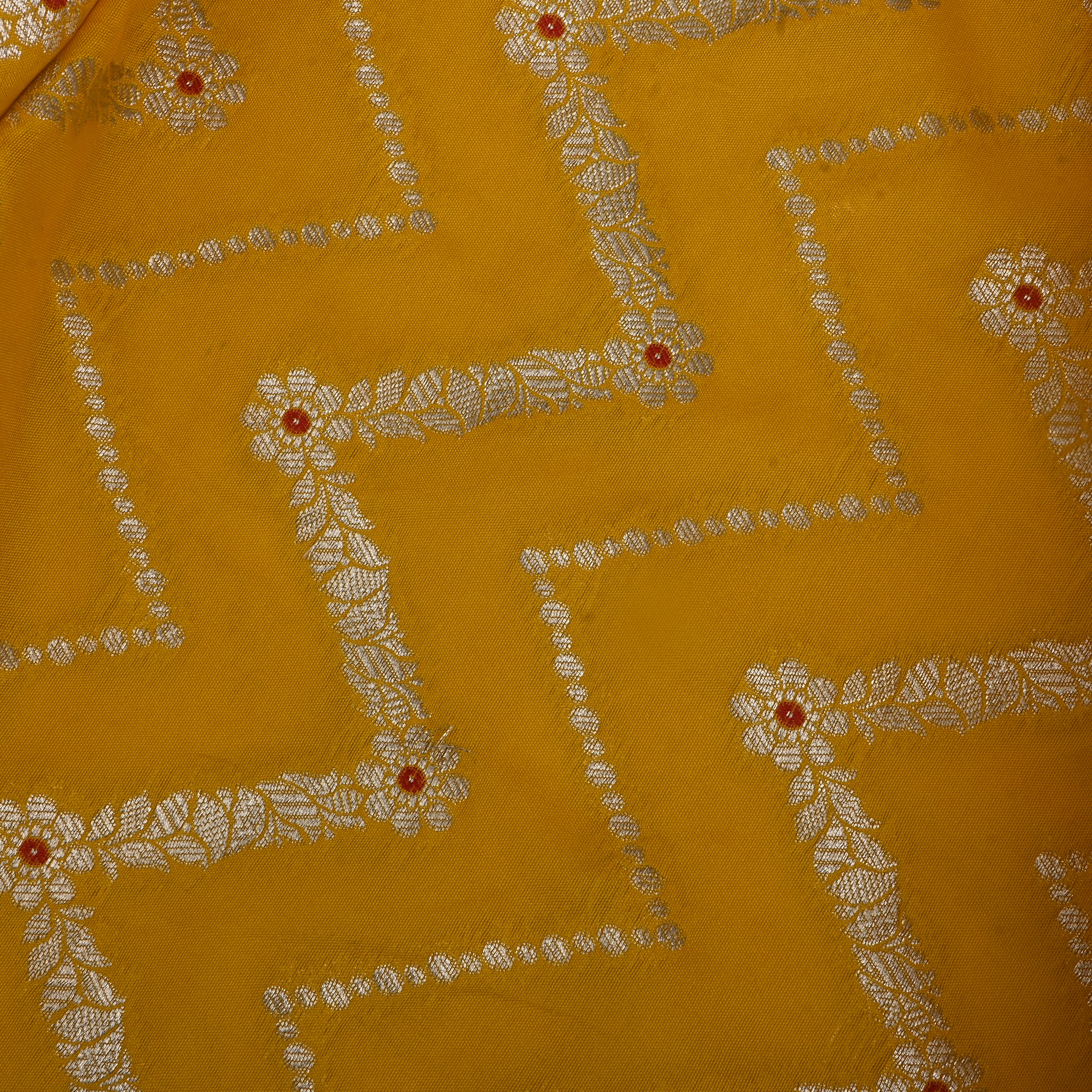 Mustard Yellow Jamawar Silk Fabric