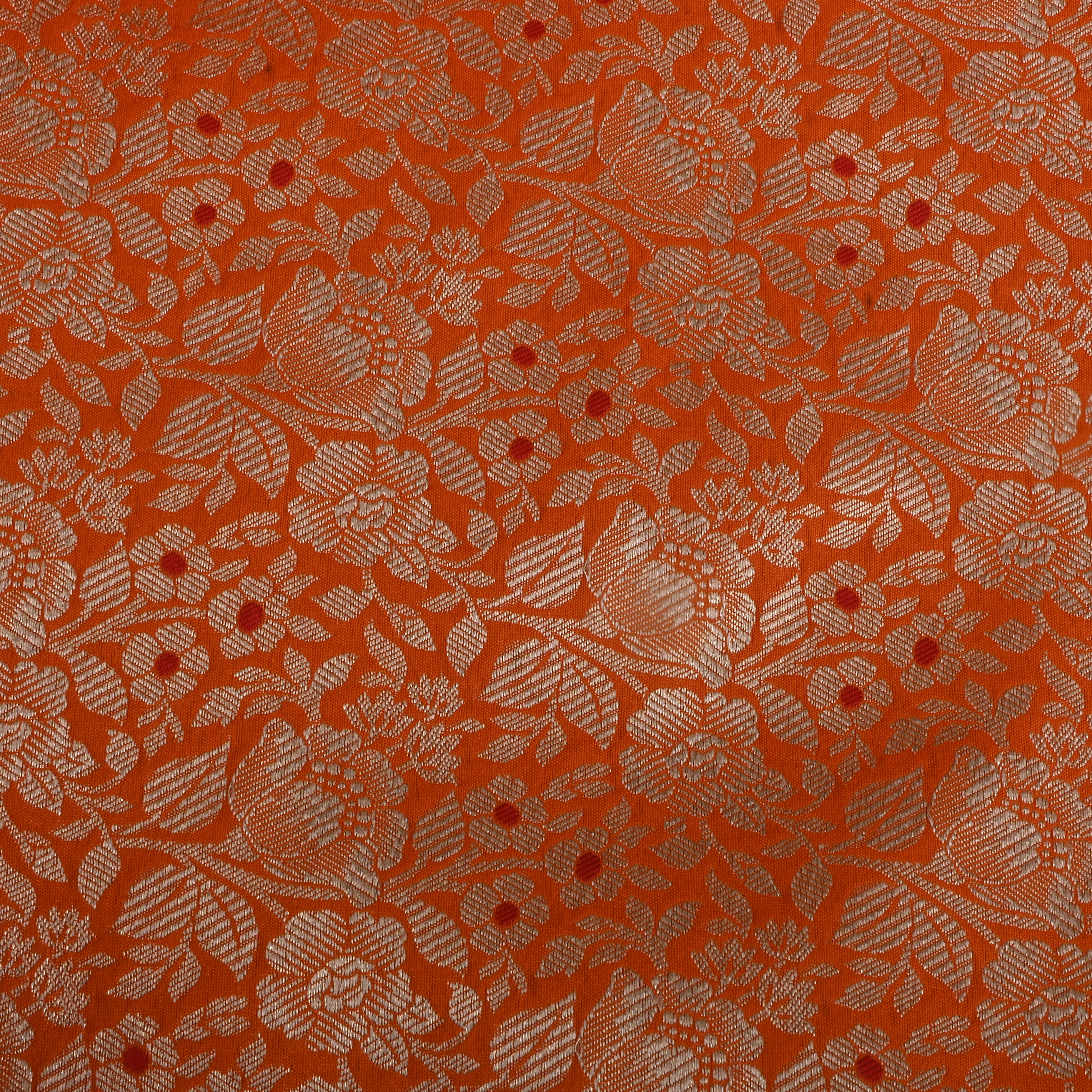 Orange Jamawar Silk Fabric With Floral Weave