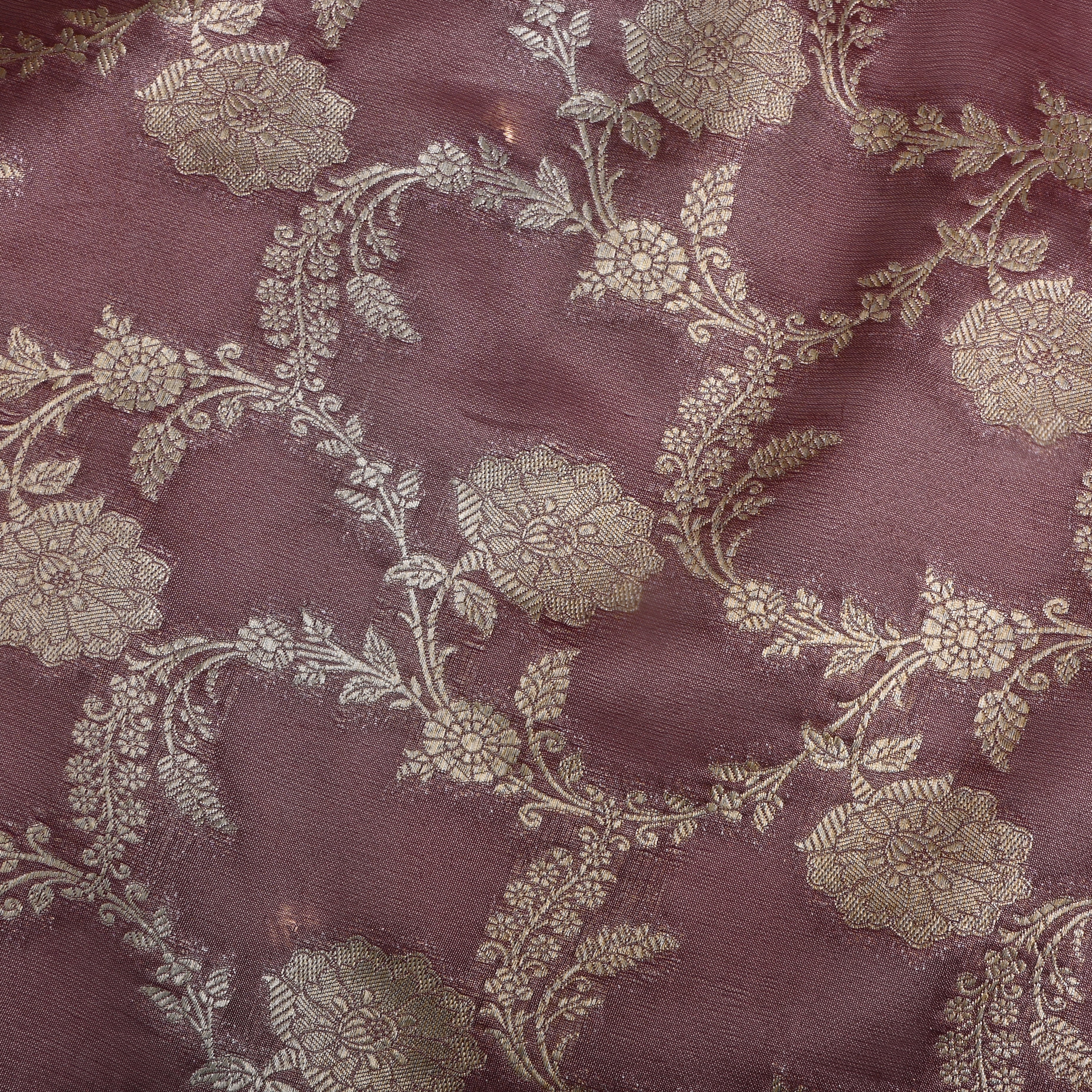 Pink Jamawar Tissue Fabric With Floral Jaal