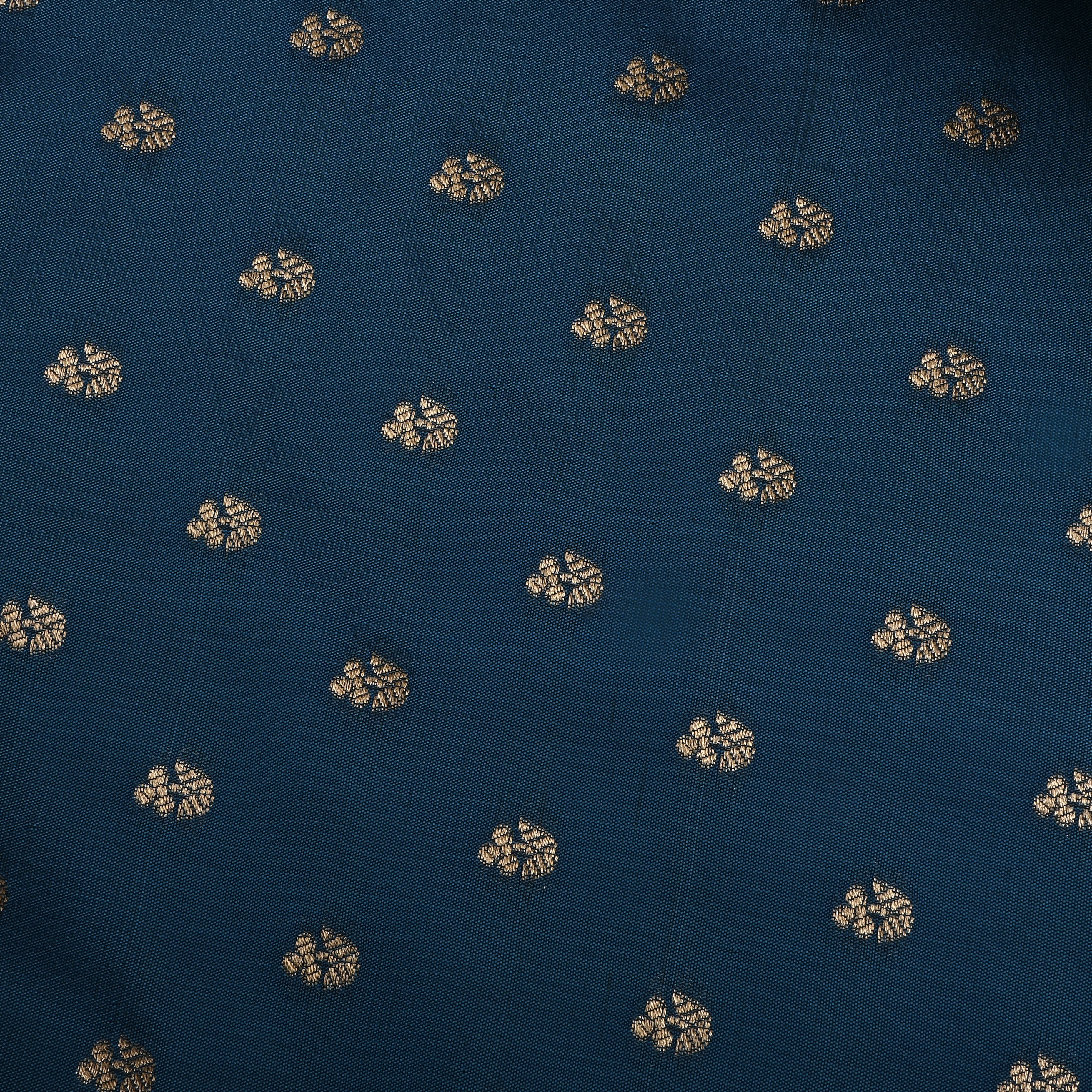 Indigo Dye Blue Jamawar Silk Fabric With Floral Butti'S