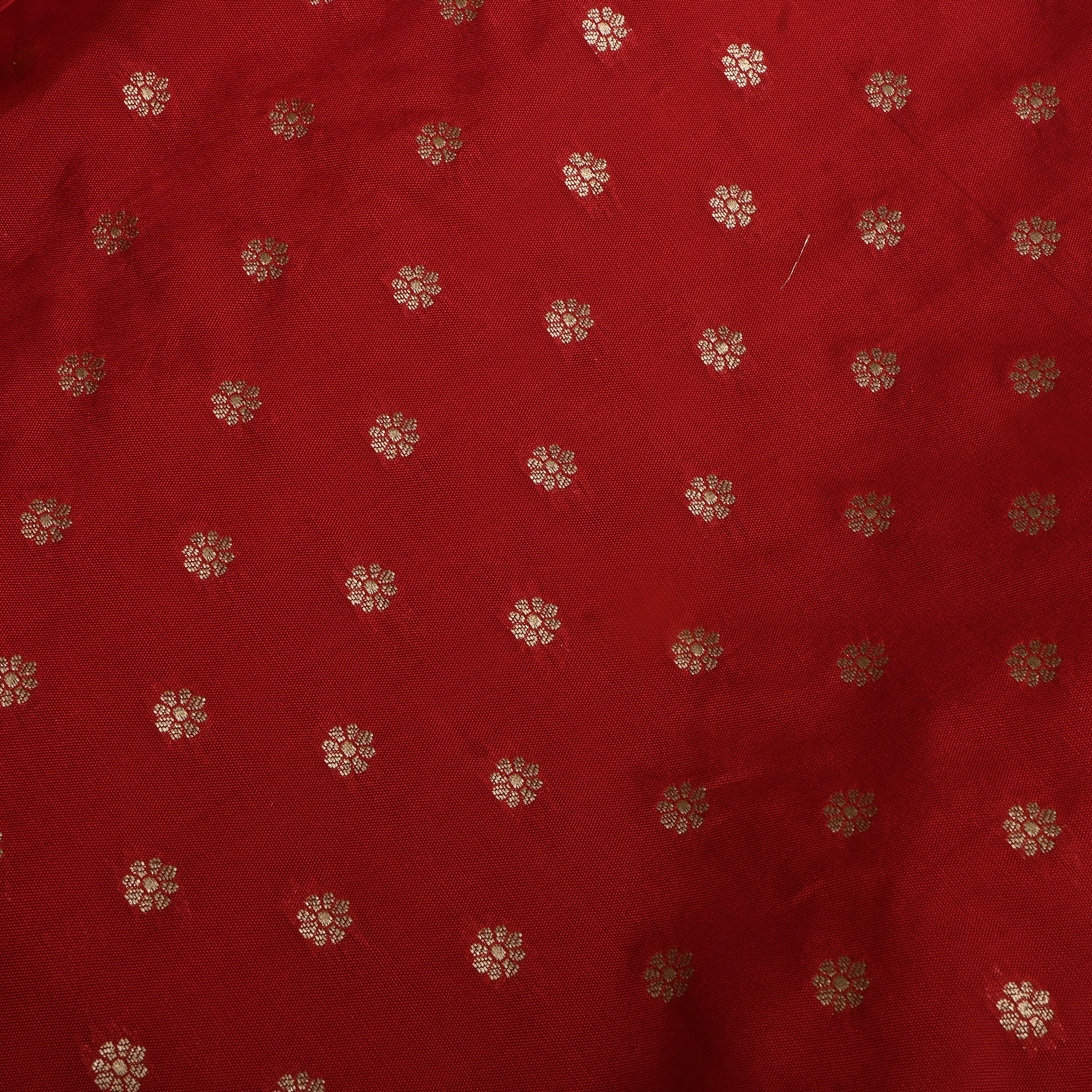 Red Jamawar Silk Fabric With Floral Butti'S