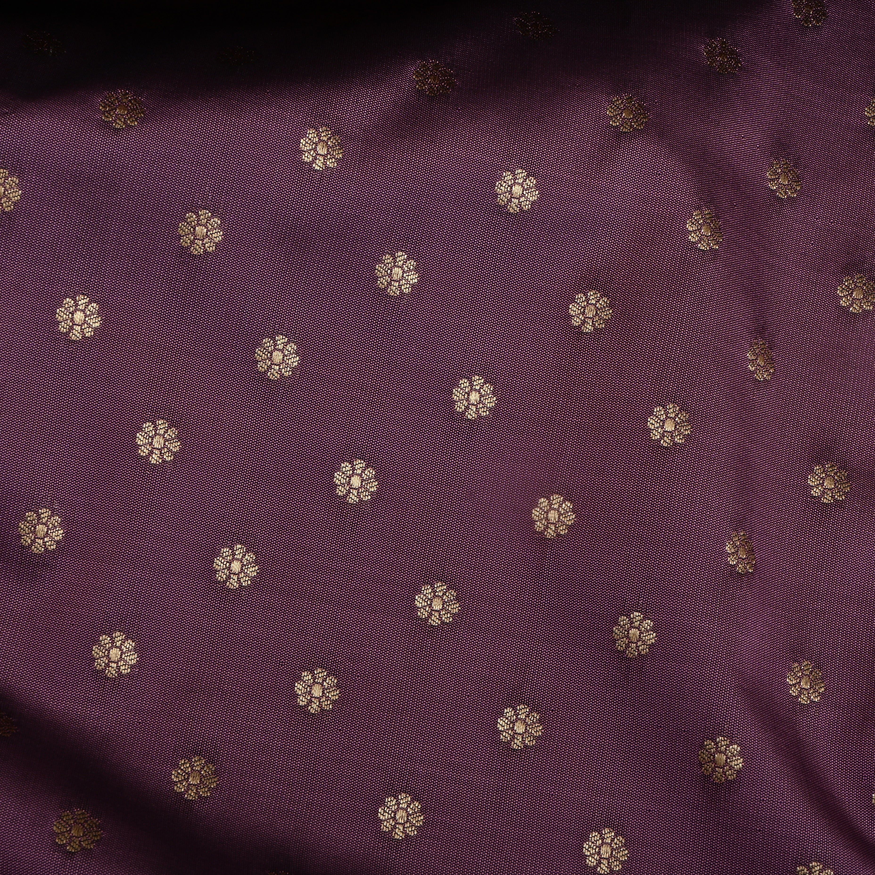 Dark Byzantium Purple Jamawar Silk Fabric With Floral Butti'S