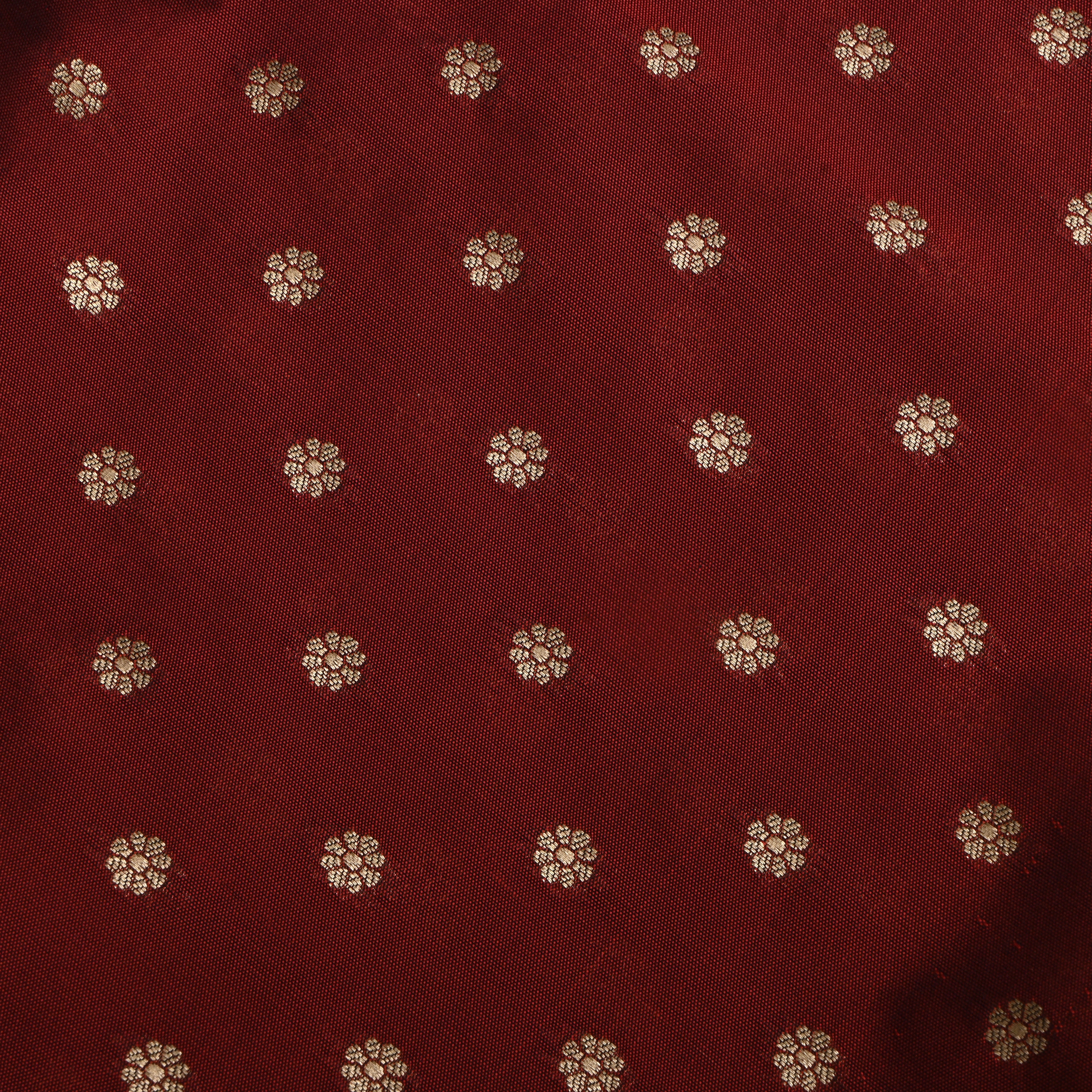 Cherrywood Red Jamawar Silk Fabric With Floral Butti'S